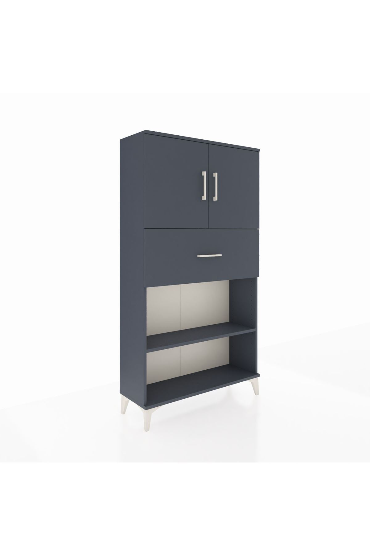 Arges Dolap 3 Raflı Tek Çekmeceli 2 Kapaklı 88x30x163 Antrasit-Antrasit