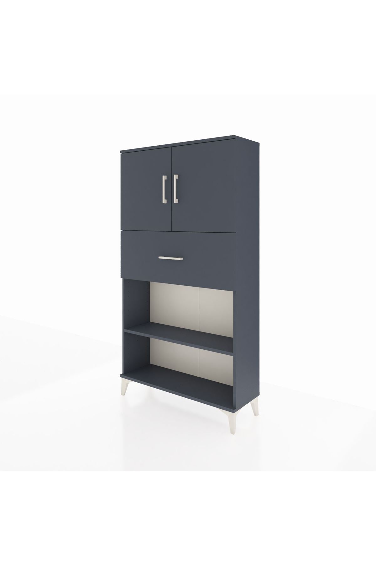 Arges Dolap 3 Raflı Tek Çekmeceli 2 Kapaklı 88x30x163 Antrasit-Antrasit