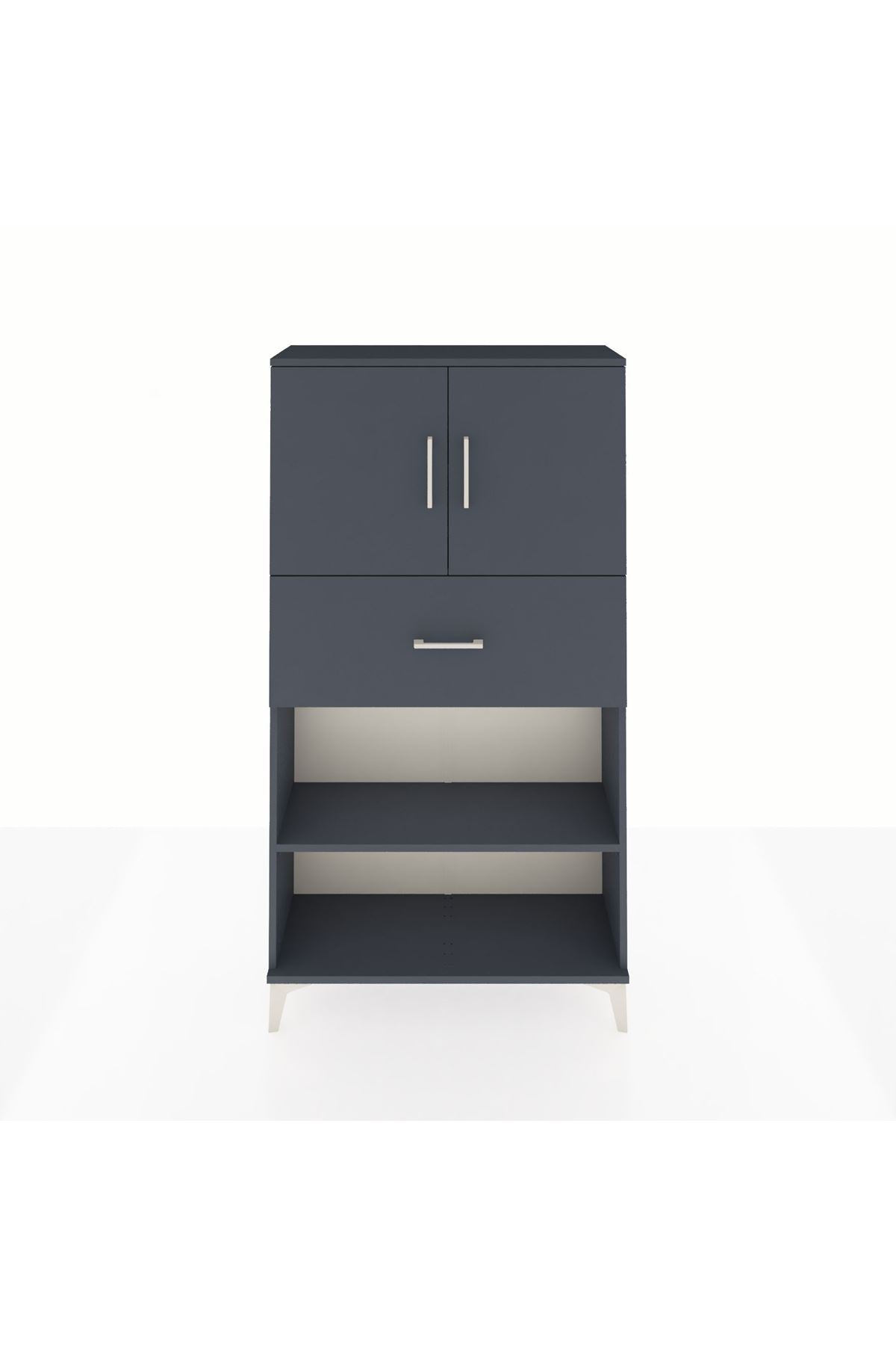 Arges Dolap 3 Raflı Tek Çekmeceli 2 Kapaklı 88x30x163 Antrasit-Antrasit