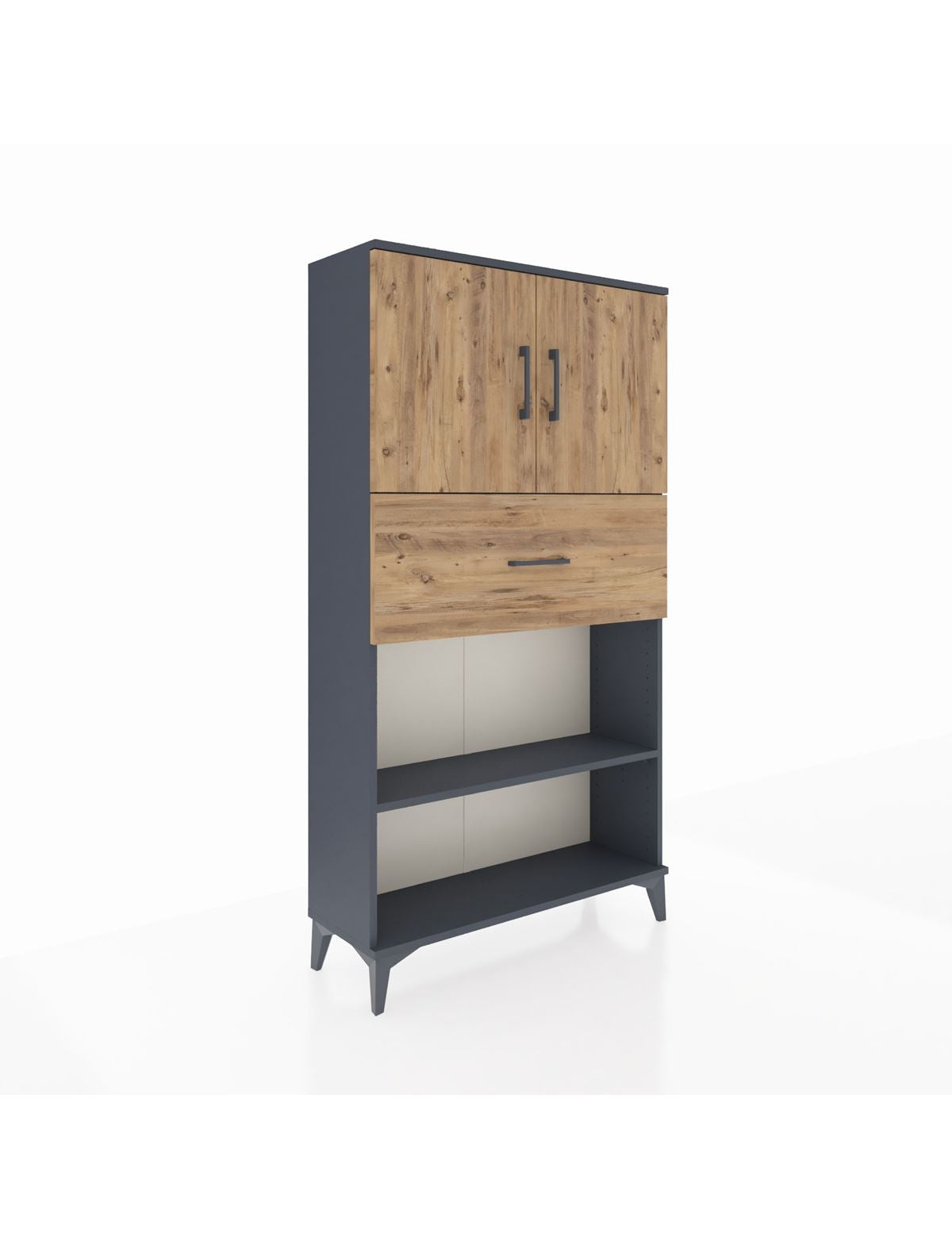 Arges Dolap 3 Raflı Tek Çekmeceli 2 Kapaklı 88x30x163 Antrasit-Çam