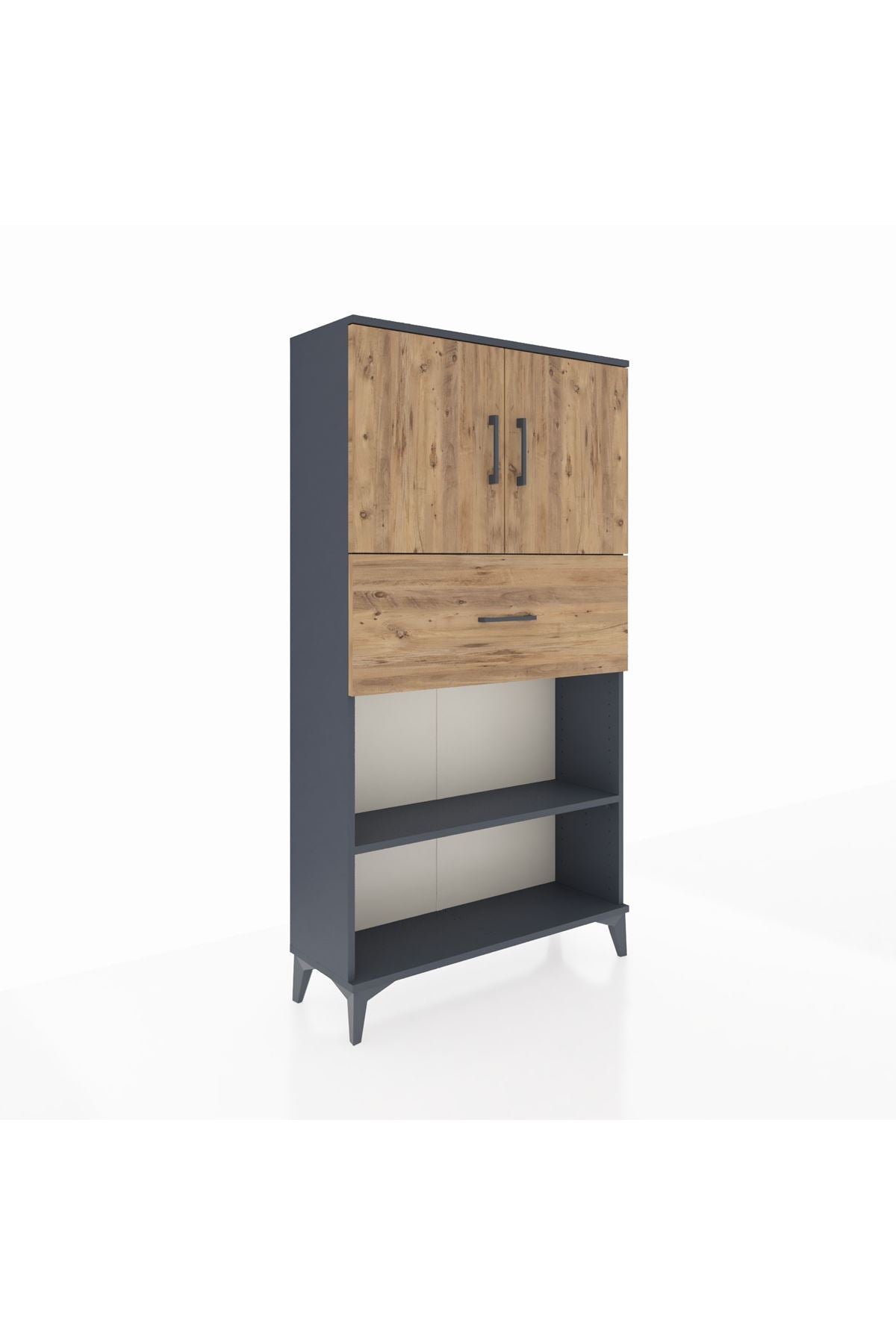 Arges Dolap 3 Raflı Tek Çekmeceli 2 Kapaklı 88x30x163 Antrasit-Çam