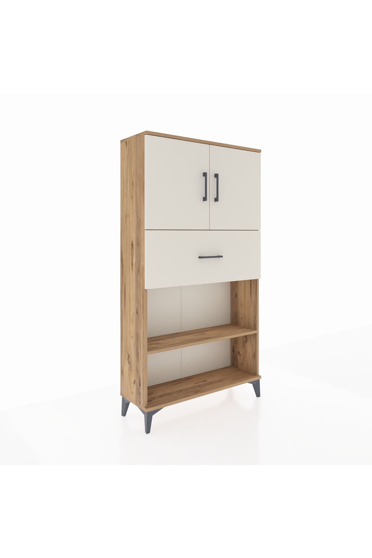 Arges Dolap 3 Raflı Tek Çekmeceli 2 Kapaklı 88x30x163 Çam-Aytaşı