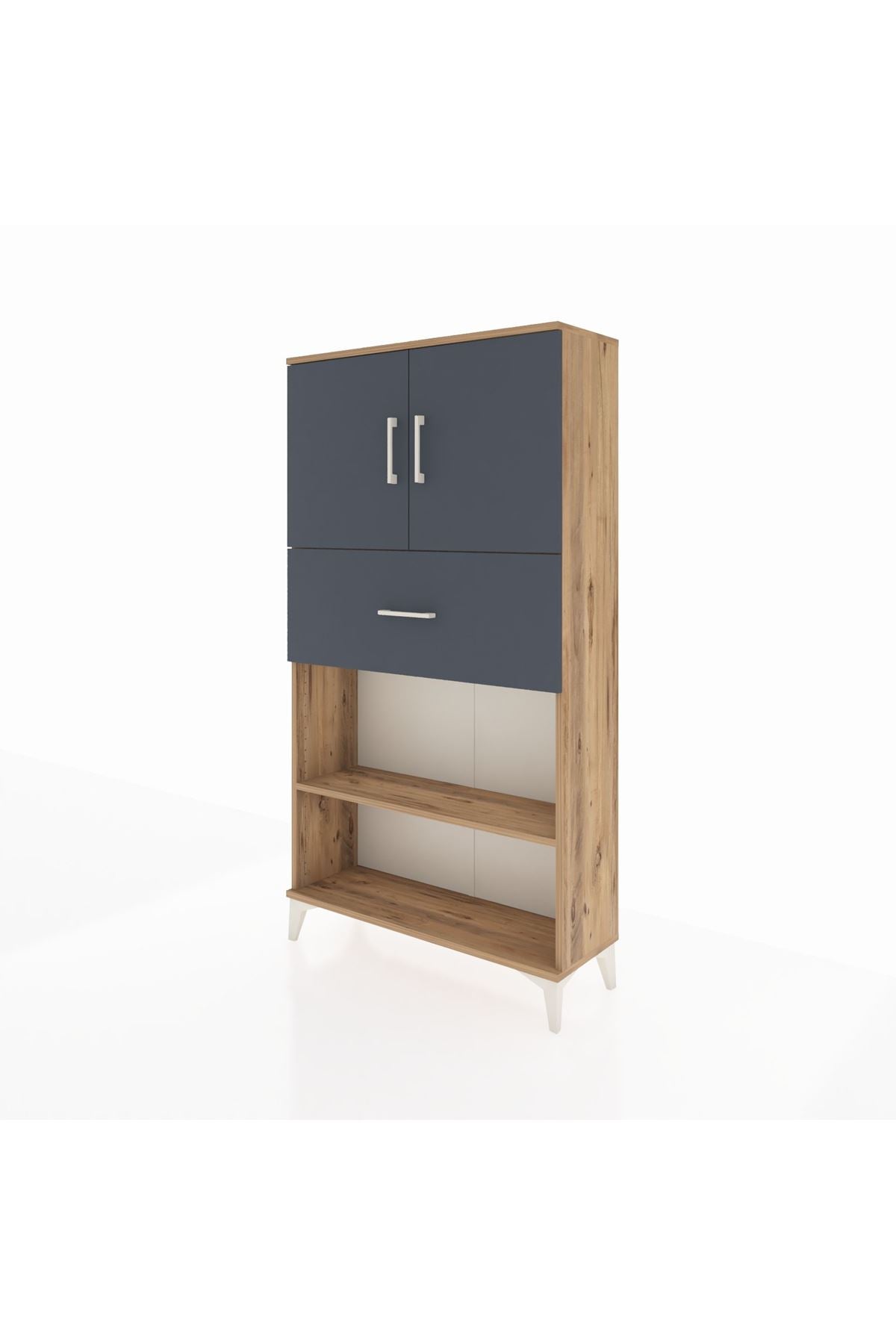 Arges Dolap 3 Raflı Tek Çekmeceli 2 Kapaklı 88x30x163 Çam-Antrasit