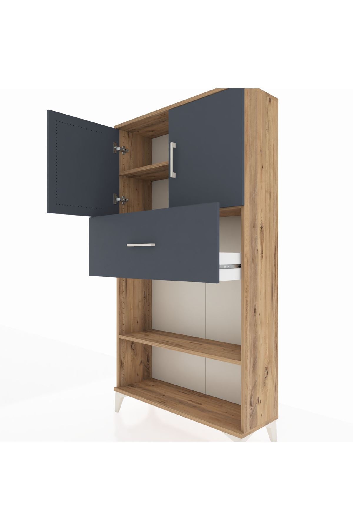 Arges Dolap 3 Raflı Tek Çekmeceli 2 Kapaklı 88x30x163 Çam-Antrasit