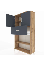 Arges Dolap 3 Raflı Tek Çekmeceli 2 Kapaklı 88x30x163 Çam-Antrasit