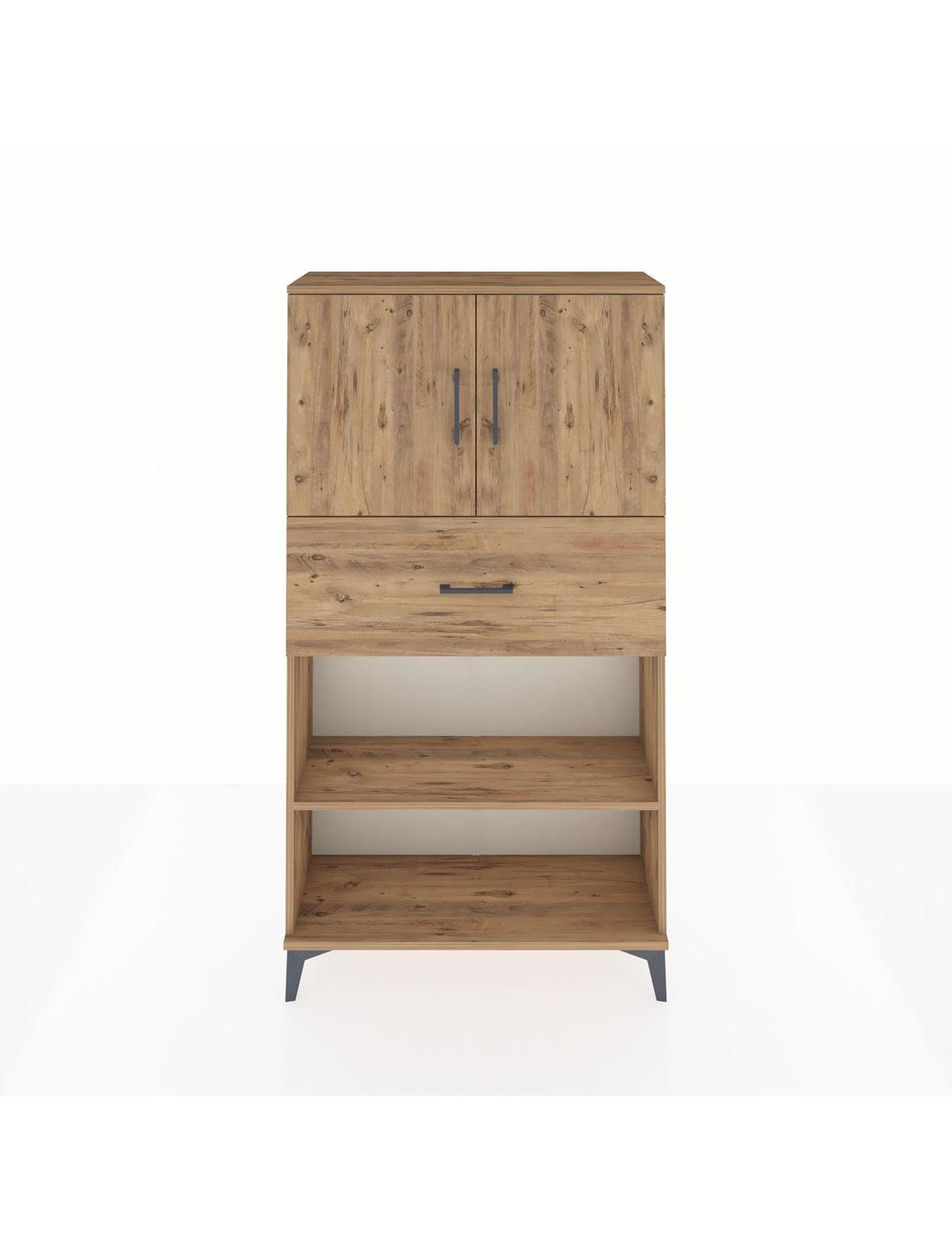 Arges Dolap 3 Raflı Tek Çekmeceli 2 Kapaklı 88x30x163 Çam-Çam