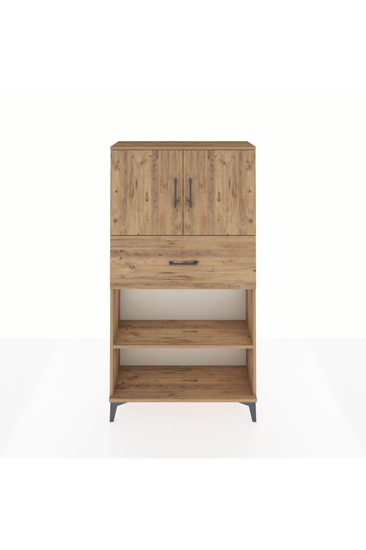 Arges Dolap 3 Raflı Tek Çekmeceli 2 Kapaklı 88x30x163 Çam-Çam