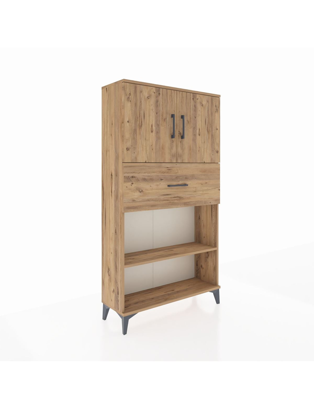 Arges Dolap 3 Raflı Tek Çekmeceli 2 Kapaklı 88x30x163 Çam-Çam