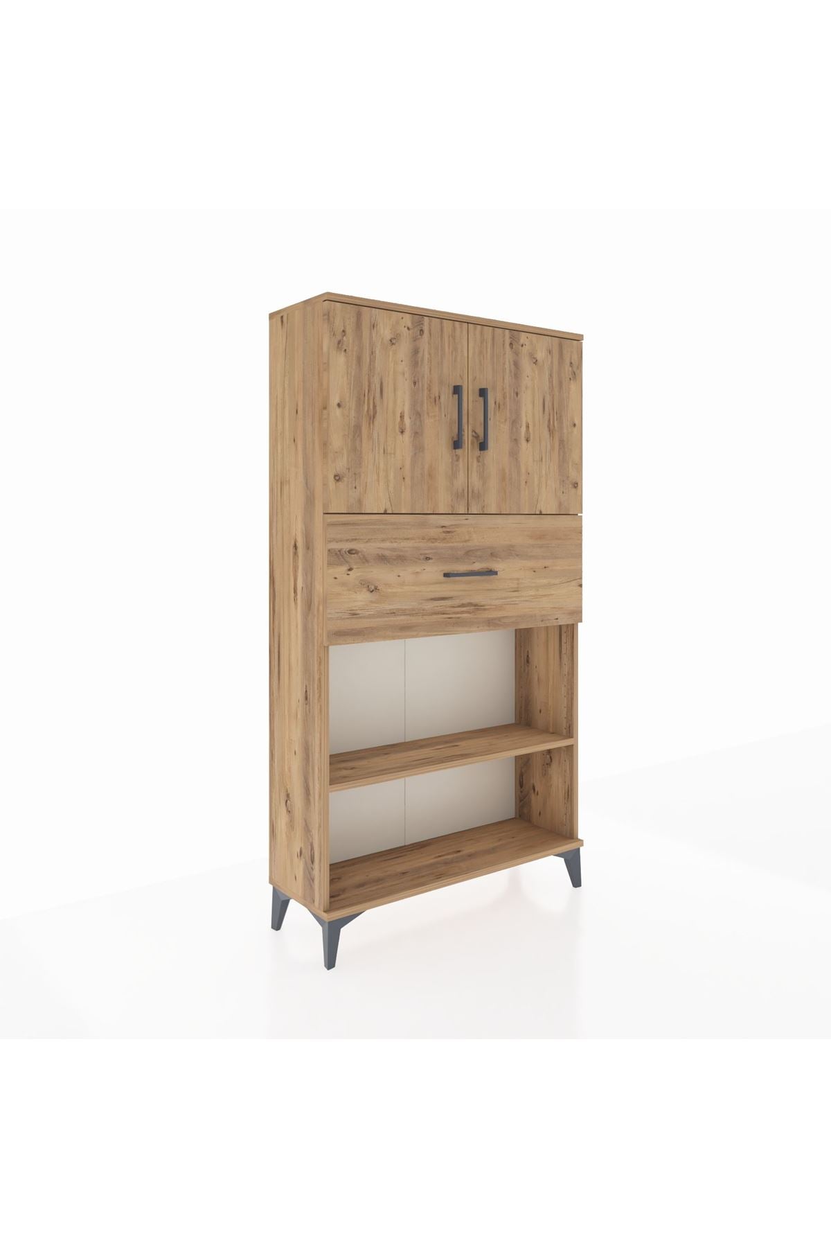 Arges Dolap 3 Raflı Tek Çekmeceli 2 Kapaklı 88x30x163 Çam-Çam