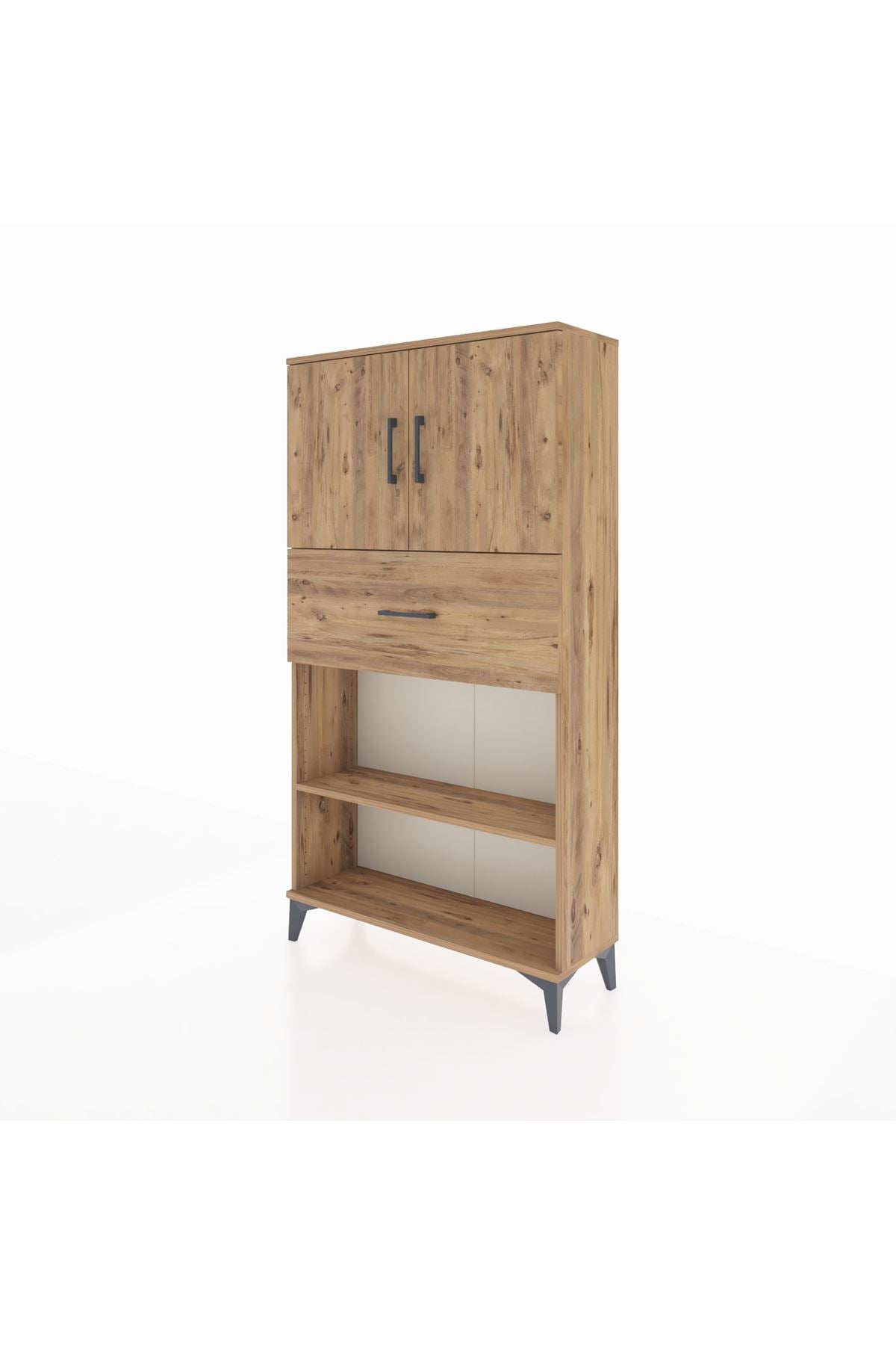 Arges Dolap 3 Raflı Tek Çekmeceli 2 Kapaklı 88x30x163 Çam-Çam