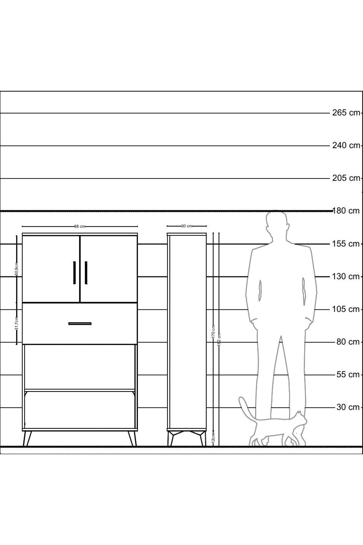 Arges Dolap 3 Raflı Tek Çekmeceli 2 Kapaklı 88x30x163 Çam-Çam