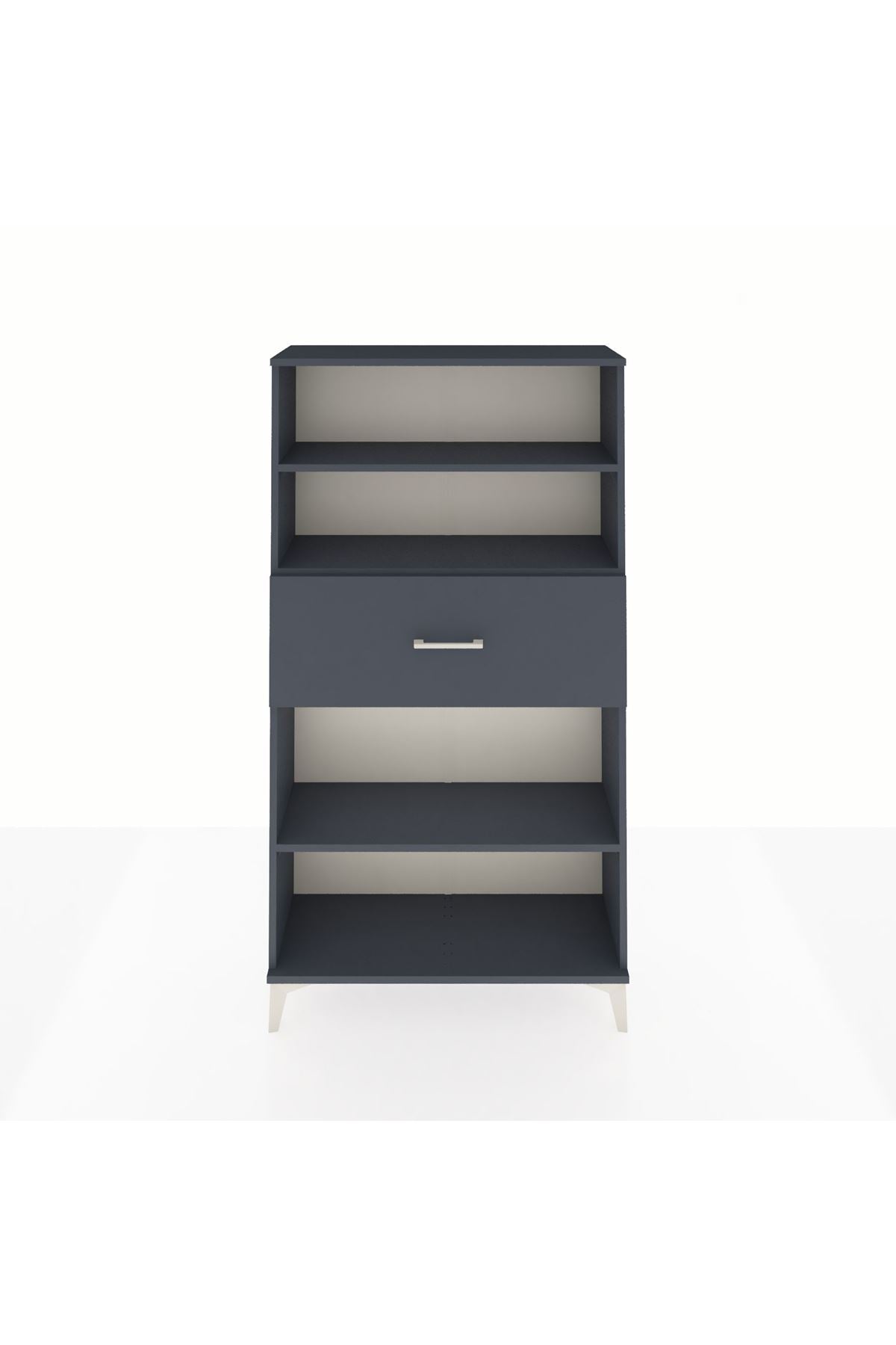 Arges Dolap 3 Raflı Tek Çekmeceli 88x30x163 Antrasit-Antrasit