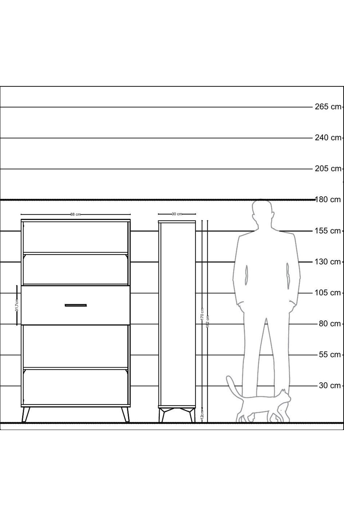 Arges Dolap 3 Raflı Tek Çekmeceli 88x30x163 Antrasit-Çam