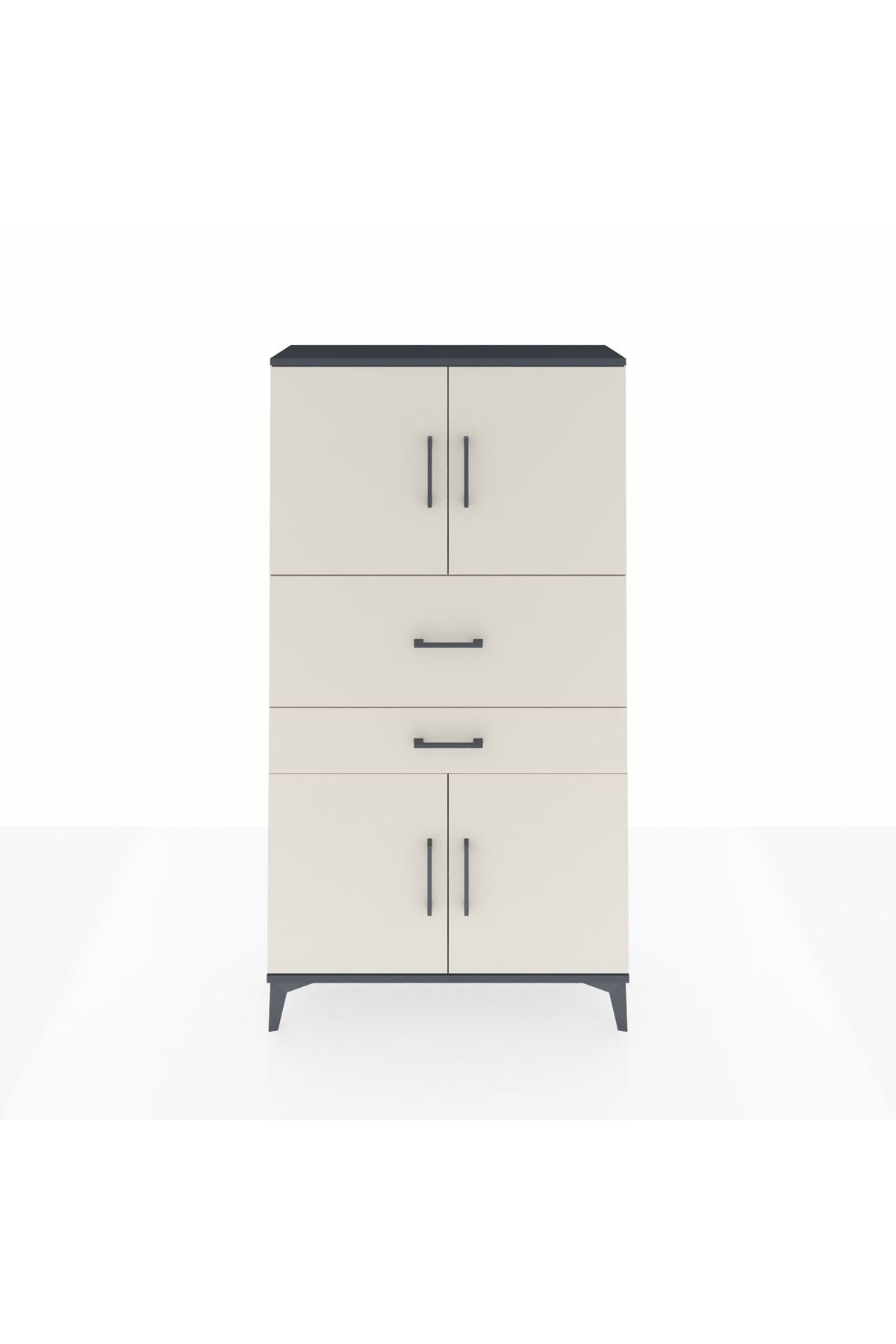 Arges Dolap 3 Raflı 2 Çekmeceli 4 Kapaklı 88x30x163 Antrasit-Aytaşı