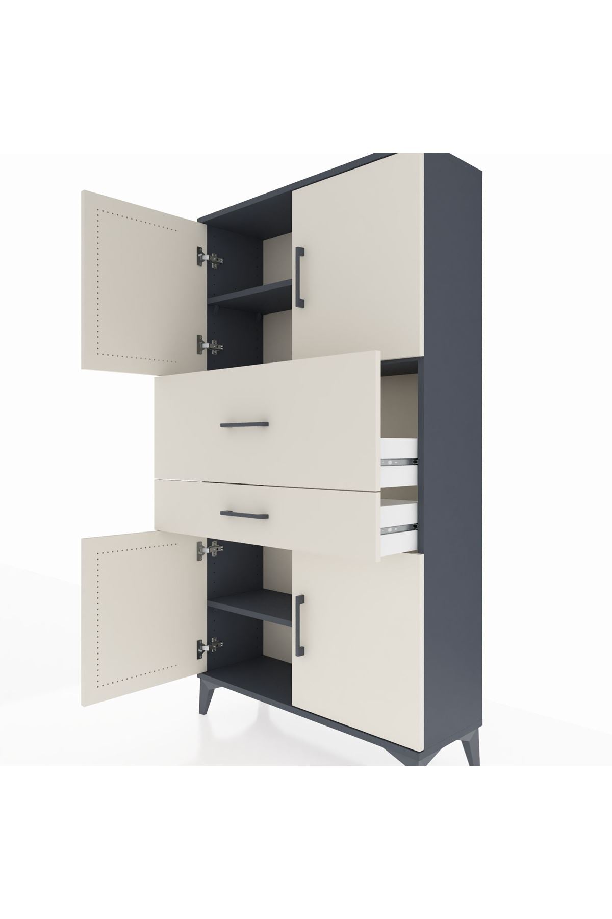 Arges Dolap 3 Raflı 2 Çekmeceli 4 Kapaklı 88x30x163 Antrasit-Aytaşı