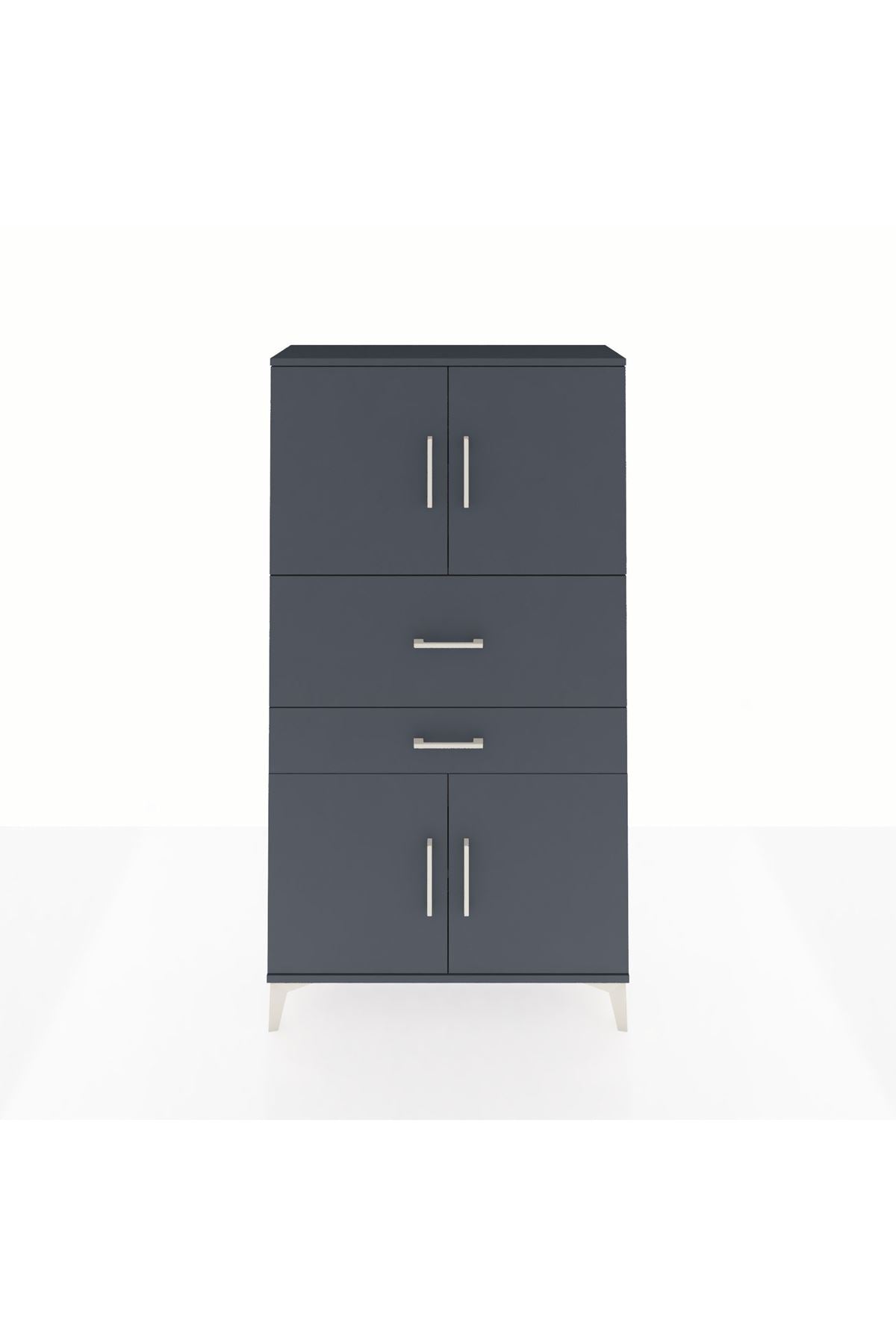 Arges Dolap 3 Raflı 2 Çekmeceli 4 Kapaklı 88x30x163 Antrasit-Antrasit