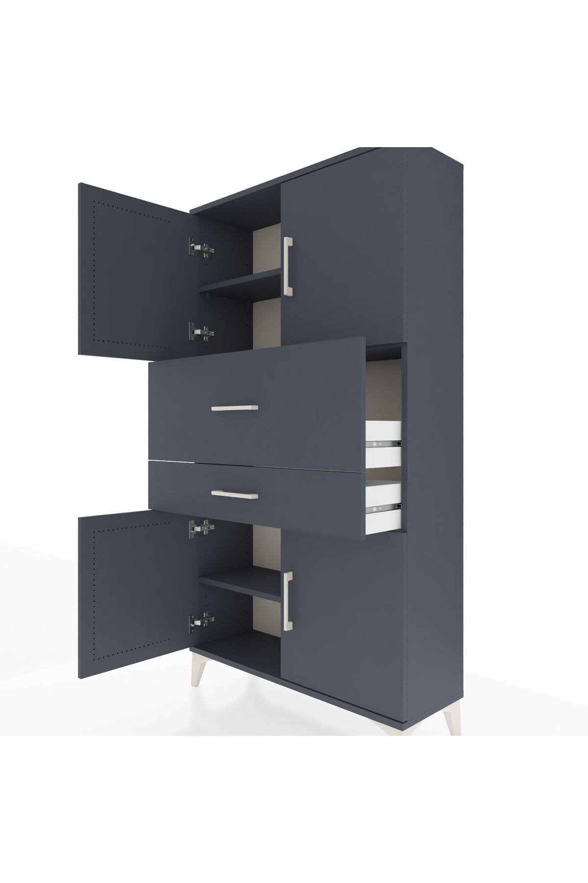 Arges Dolap 3 Raflı 2 Çekmeceli 4 Kapaklı 88x30x163 Antrasit-Antrasit