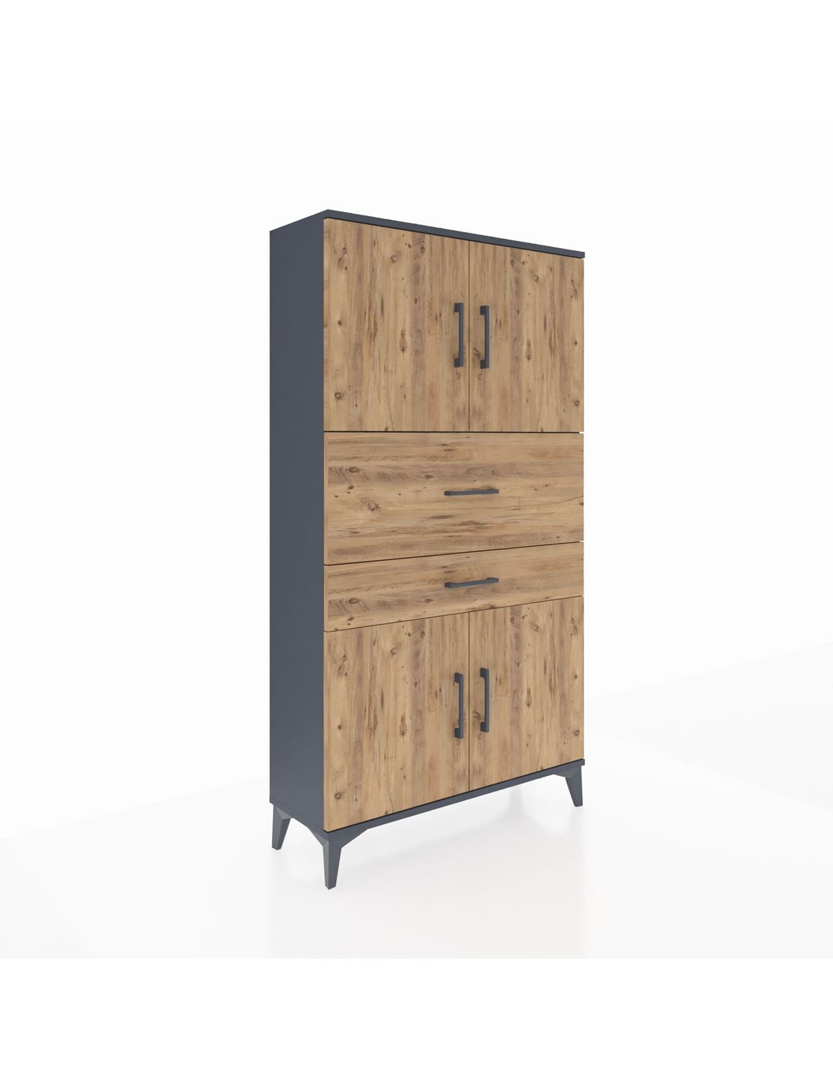 Arges Dolap 3 Raflı 2 Çekmeceli 4 Kapaklı 88x30x163 Antrasit-Çam