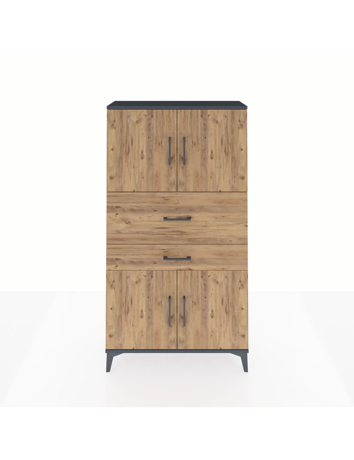 Arges Dolap 3 Raflı 2 Çekmeceli 4 Kapaklı 88x30x163 Antrasit-Çam