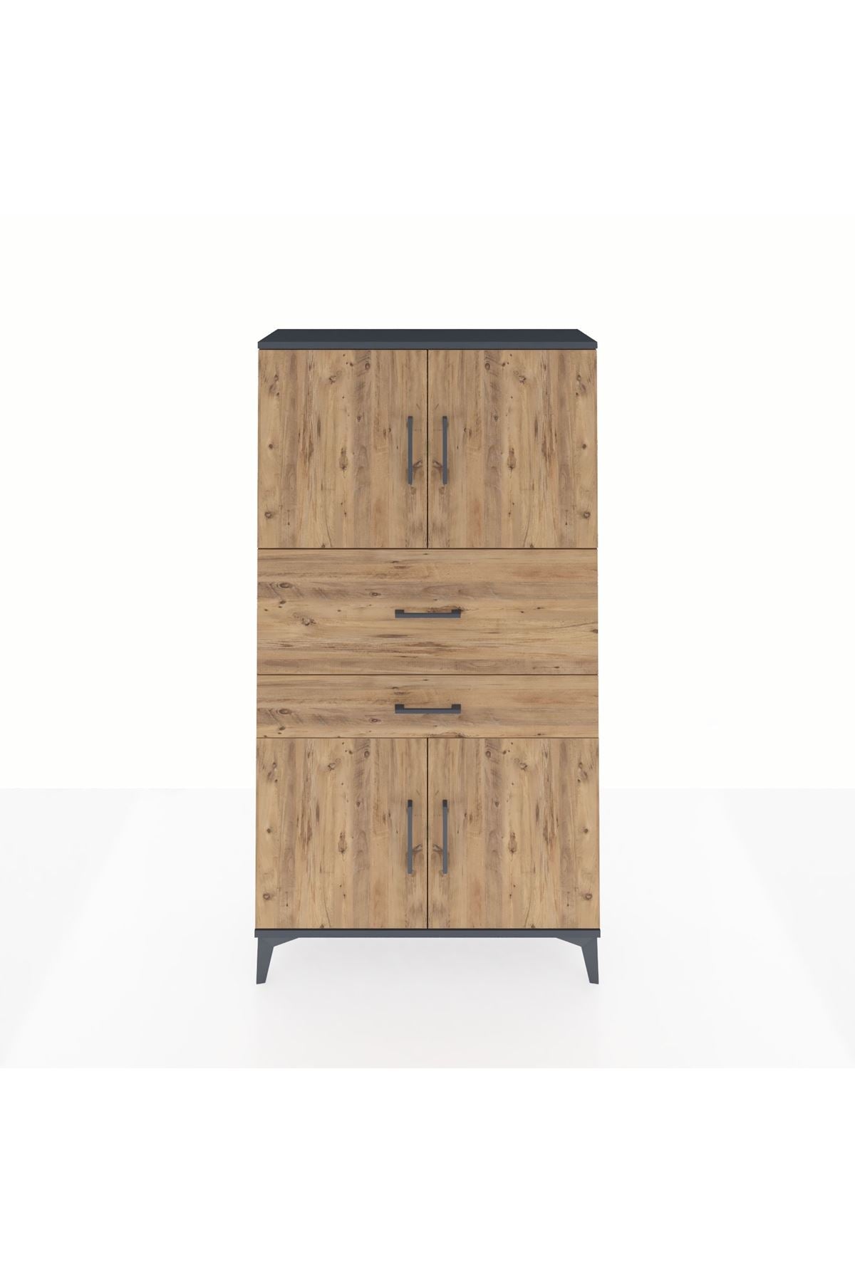 Arges Dolap 3 Raflı 2 Çekmeceli 4 Kapaklı 88x30x163 Antrasit-Çam