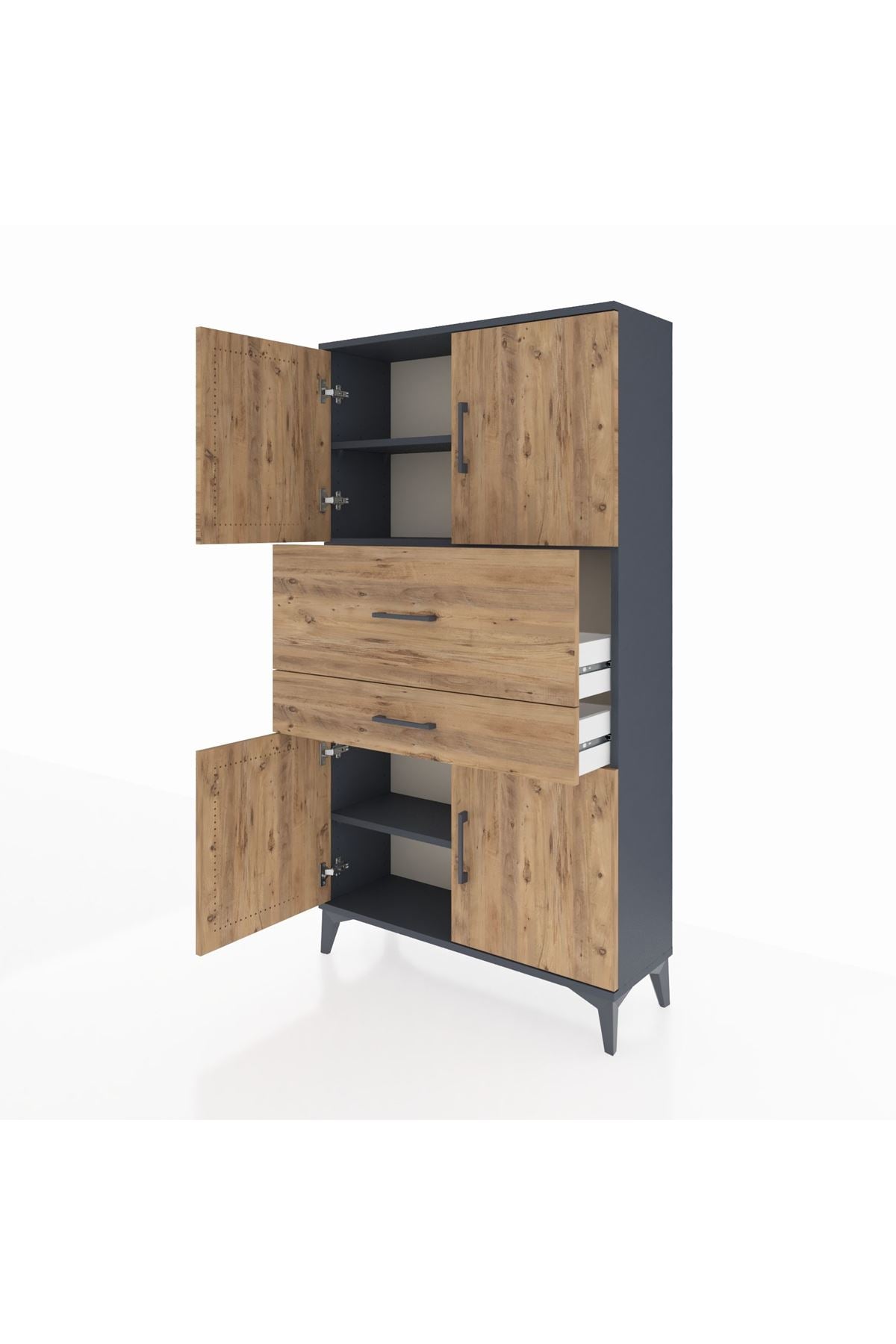 Arges Dolap 3 Raflı 2 Çekmeceli 4 Kapaklı 88x30x163 Antrasit-Çam