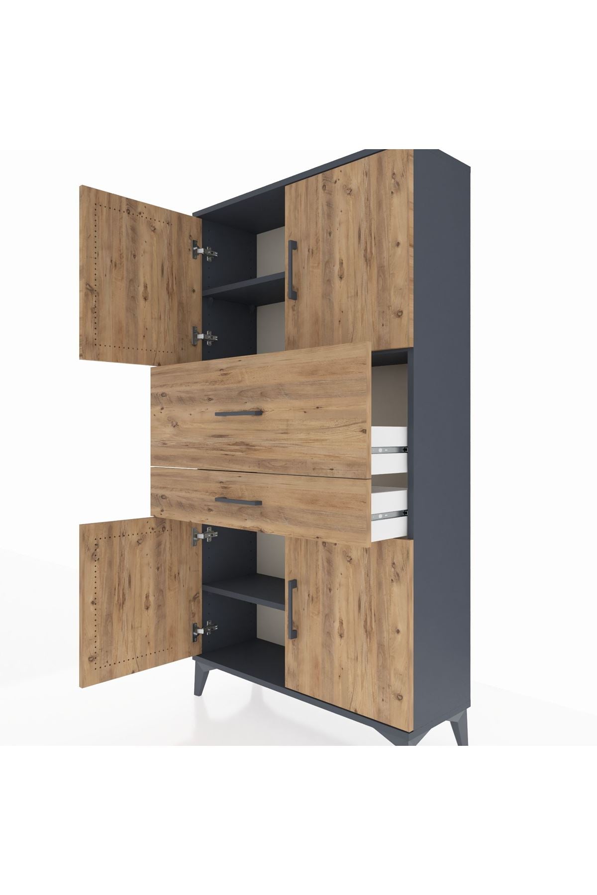 Arges Dolap 3 Raflı 2 Çekmeceli 4 Kapaklı 88x30x163 Antrasit-Çam