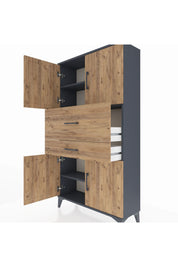 Arges Dolap 3 Raflı 2 Çekmeceli 4 Kapaklı 88x30x163 Antrasit-Çam