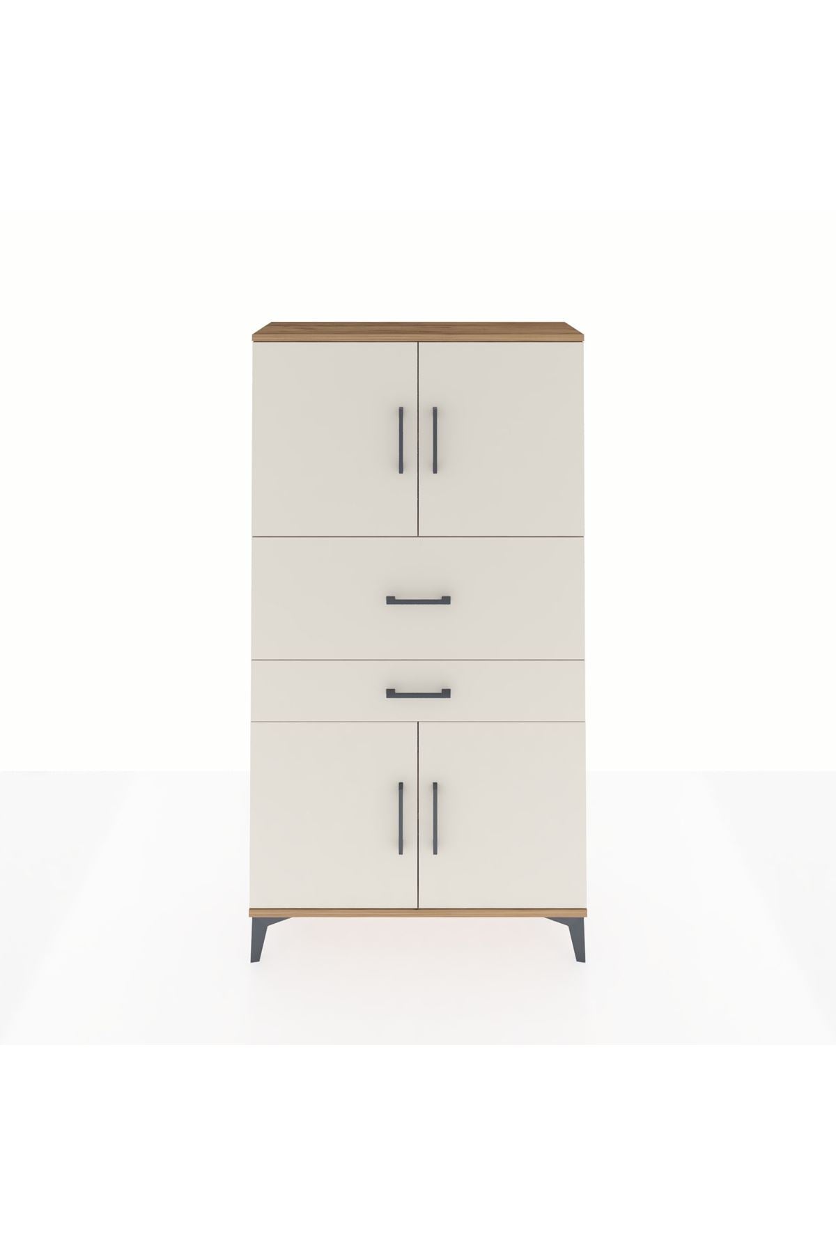 Arges Dolap 3 Raflı 2 Çekmeceli 4 Kapaklı 88x30x163 Çam-Aytaşı