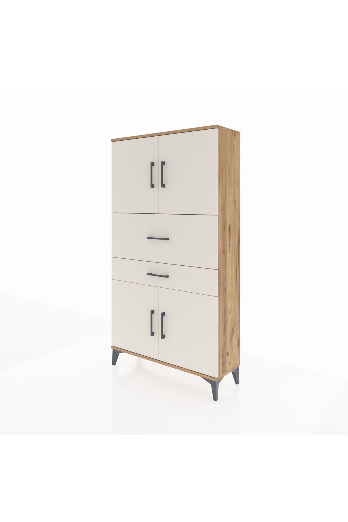 Arges Dolap 3 Raflı 2 Çekmeceli 4 Kapaklı 88x30x163 Çam-Aytaşı