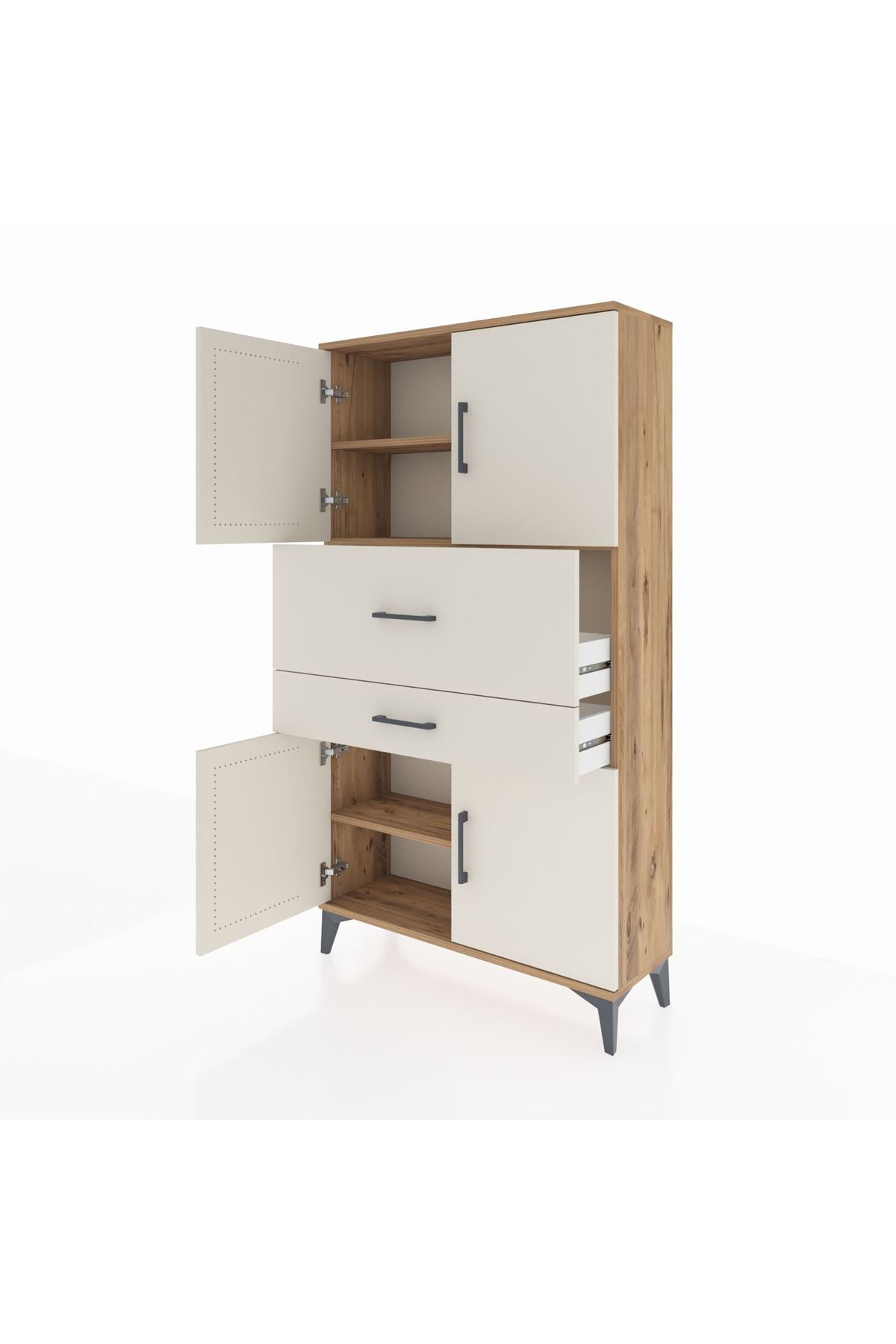 Arges Dolap 3 Raflı 2 Çekmeceli 4 Kapaklı 88x30x163 Çam-Aytaşı