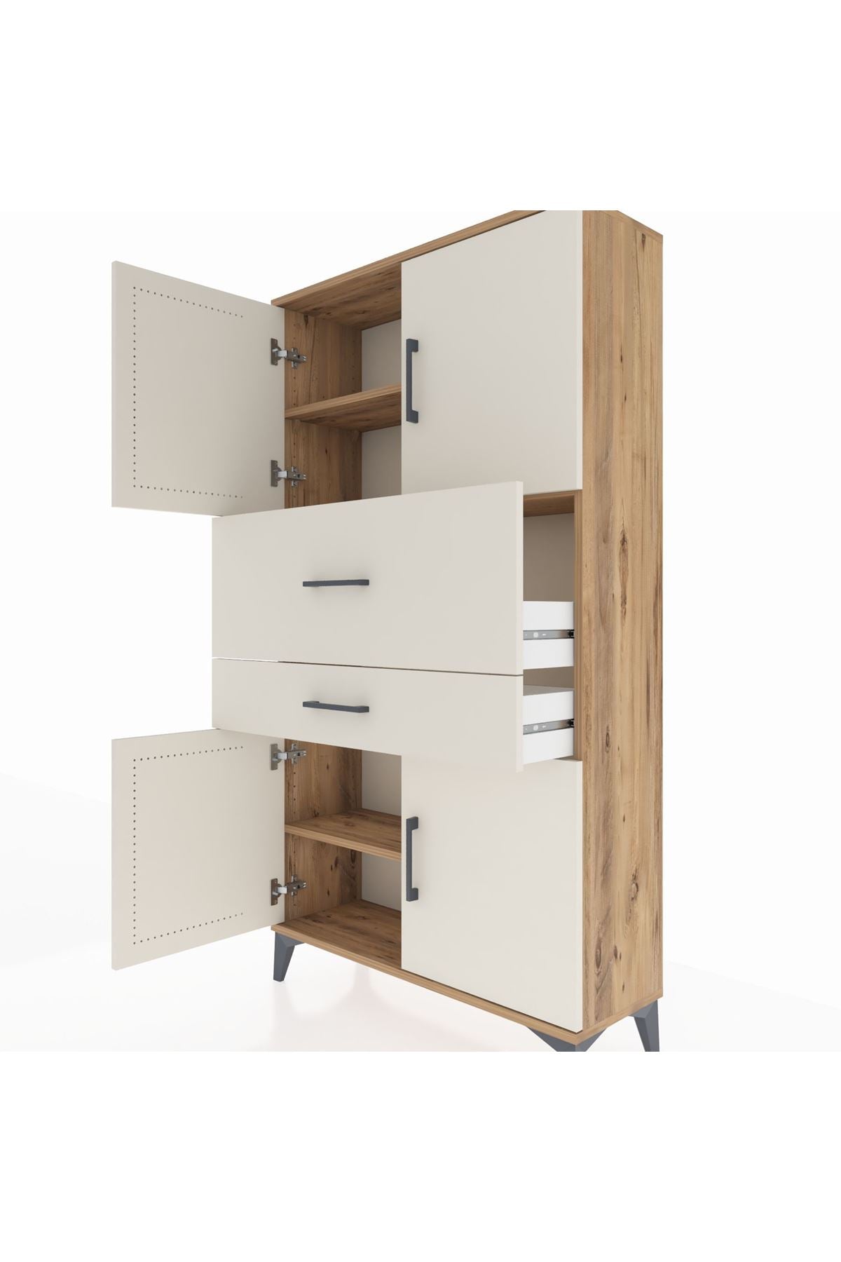 Arges Dolap 3 Raflı 2 Çekmeceli 4 Kapaklı 88x30x163 Çam-Aytaşı