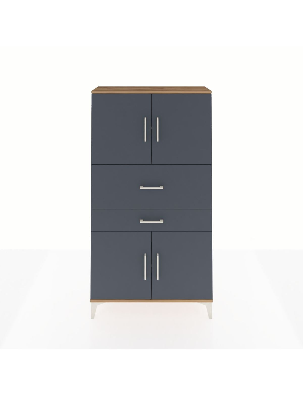 Arges Dolap 3 Raflı 2 Çekmeceli 4 Kapaklı 88x30x163 Çam-Antrasit