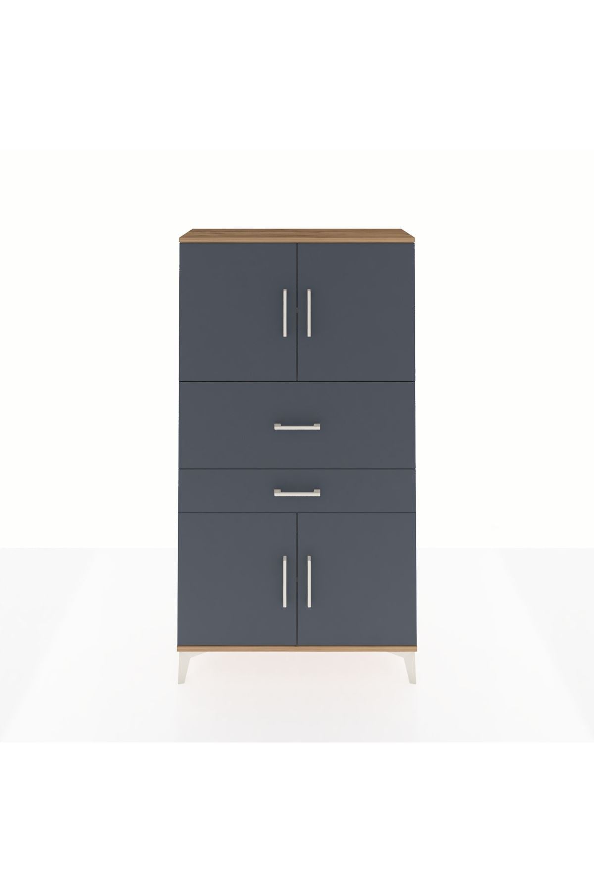 Arges Dolap 3 Raflı 2 Çekmeceli 4 Kapaklı 88x30x163 Çam-Antrasit