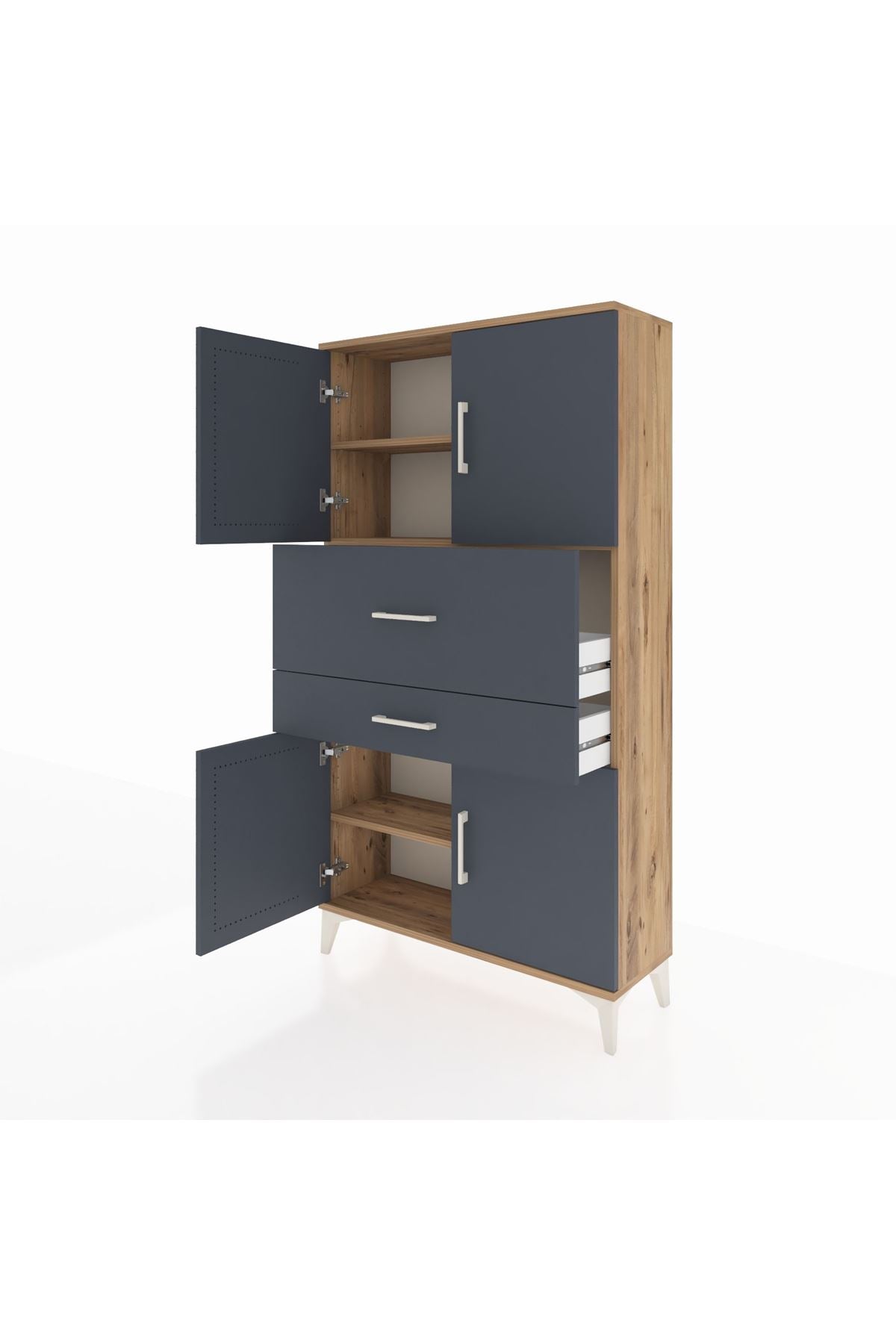 Arges Dolap 3 Raflı 2 Çekmeceli 4 Kapaklı 88x30x163 Çam-Antrasit