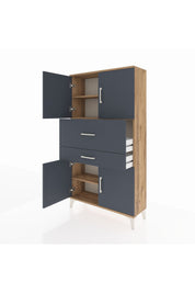 Arges Dolap 3 Raflı 2 Çekmeceli 4 Kapaklı 88x30x163 Çam-Antrasit