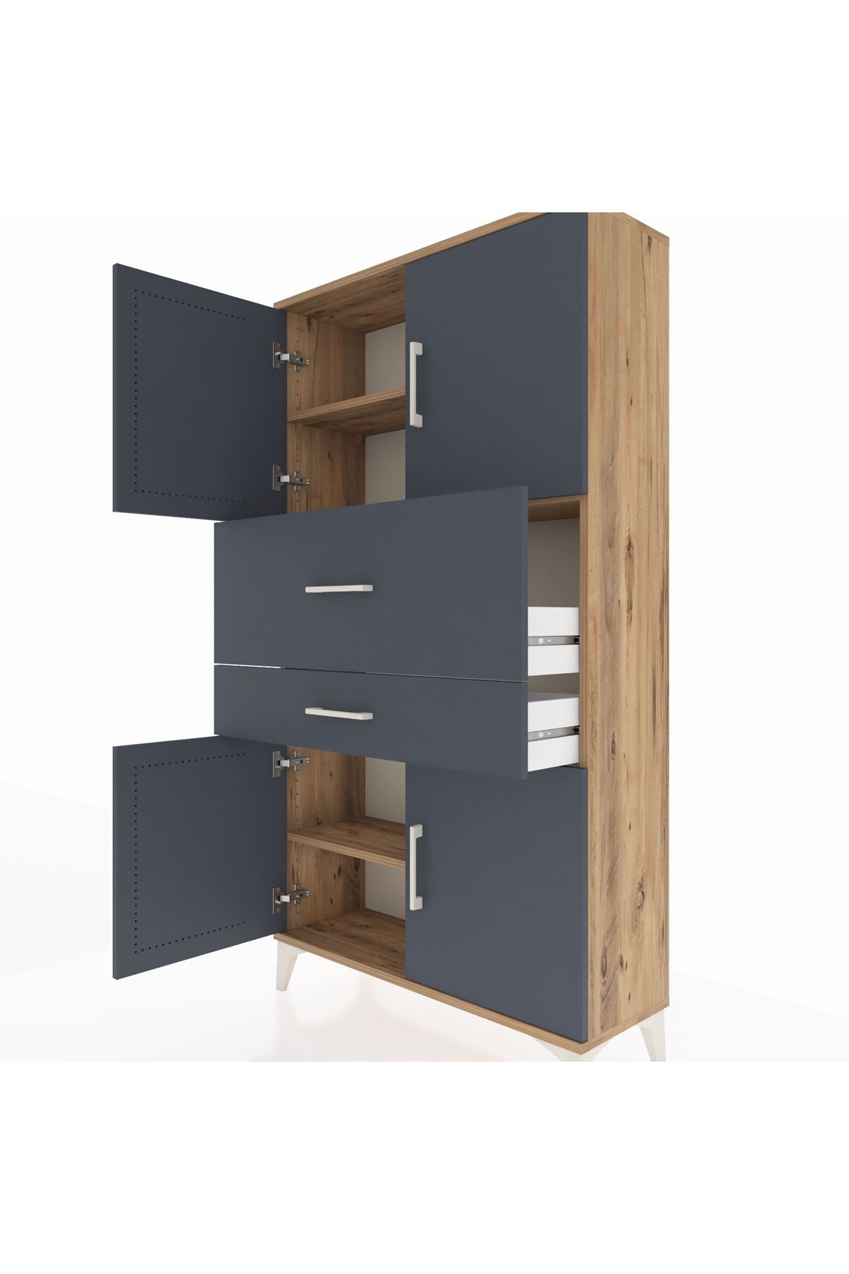 Arges Dolap 3 Raflı 2 Çekmeceli 4 Kapaklı 88x30x163 Çam-Antrasit