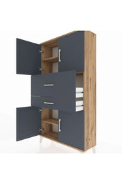 Arges Dolap 3 Raflı 2 Çekmeceli 4 Kapaklı 88x30x163 Çam-Antrasit