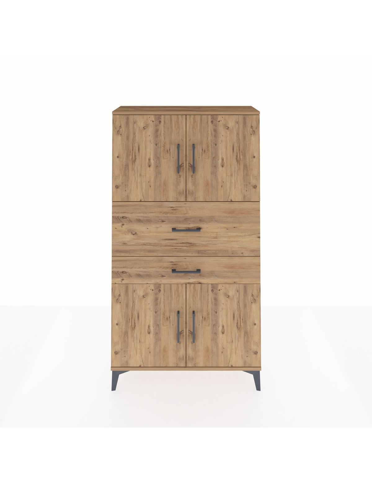 Arges Dolap 3 Raflı 2 Çekmeceli 4 Kapaklı 88x30x163 Çam-Çam