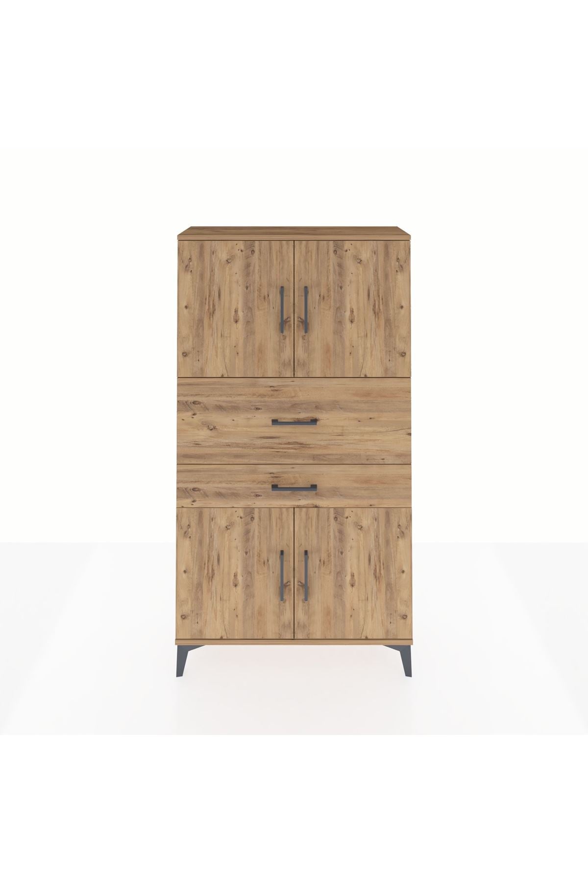 Arges Dolap 3 Raflı 2 Çekmeceli 4 Kapaklı 88x30x163 Çam-Çam
