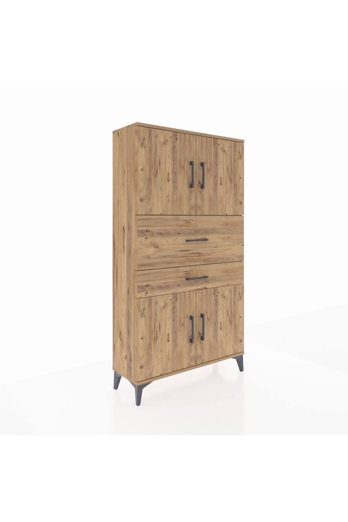 Arges Dolap 3 Raflı 2 Çekmeceli 4 Kapaklı 88x30x163 Çam-Çam