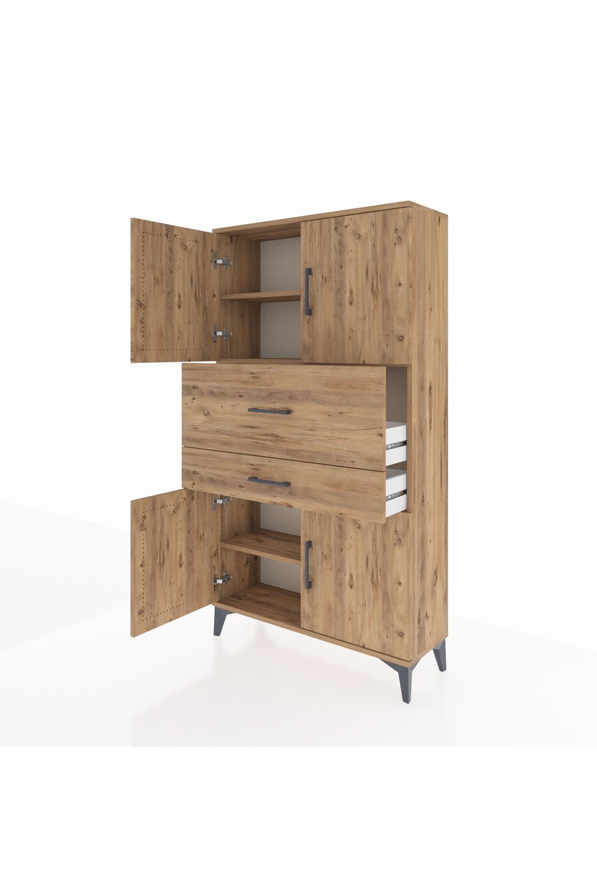 Arges Dolap 3 Raflı 2 Çekmeceli 4 Kapaklı 88x30x163 Çam-Çam