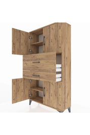 Arges Dolap 3 Raflı 2 Çekmeceli 4 Kapaklı 88x30x163 Çam-Çam