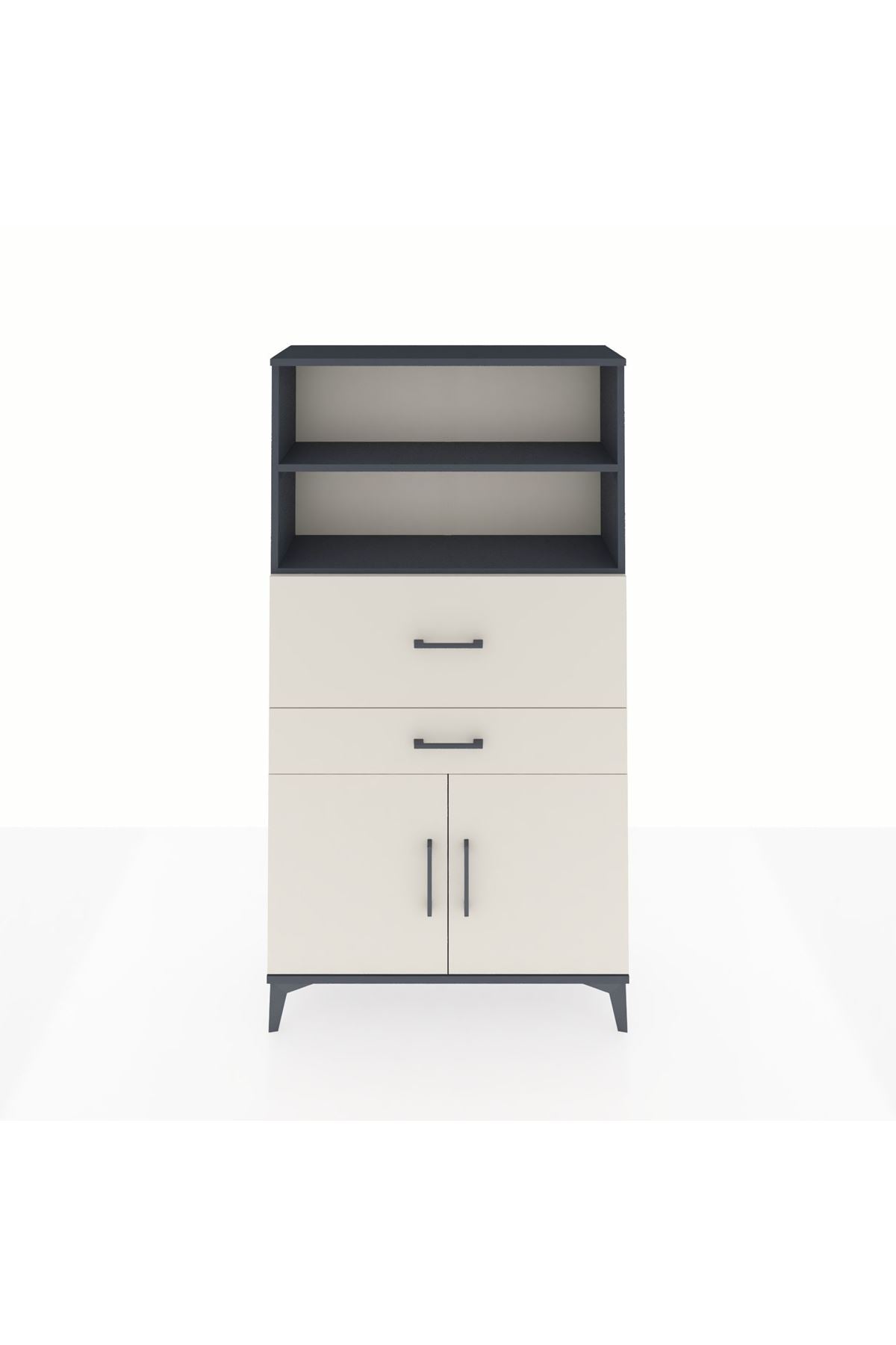 Arges Dolap 3 Raflı 2 Çekmeceli 2 Kapaklı 88x30x163 Antrasit-Aytaşı