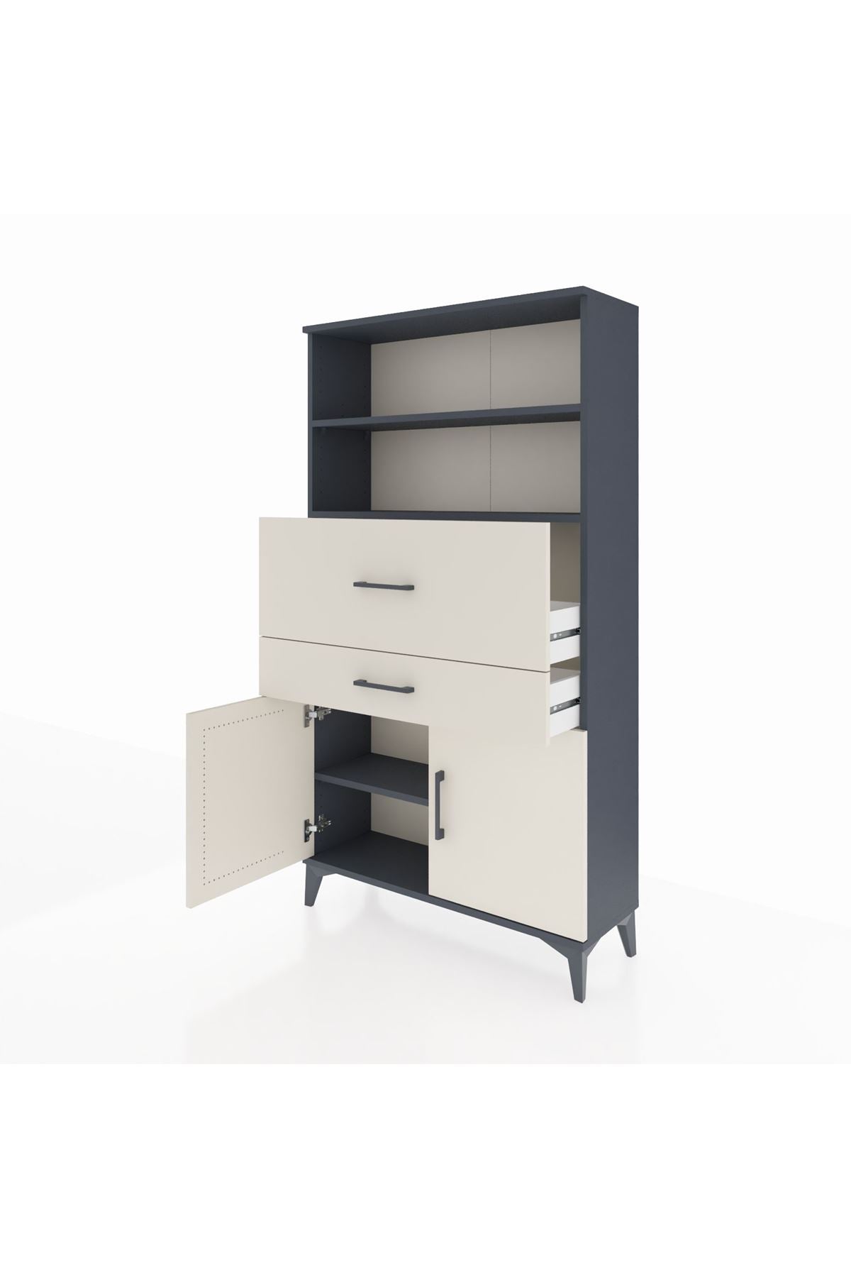 Arges Dolap 3 Raflı 2 Çekmeceli 2 Kapaklı 88x30x163 Antrasit-Aytaşı