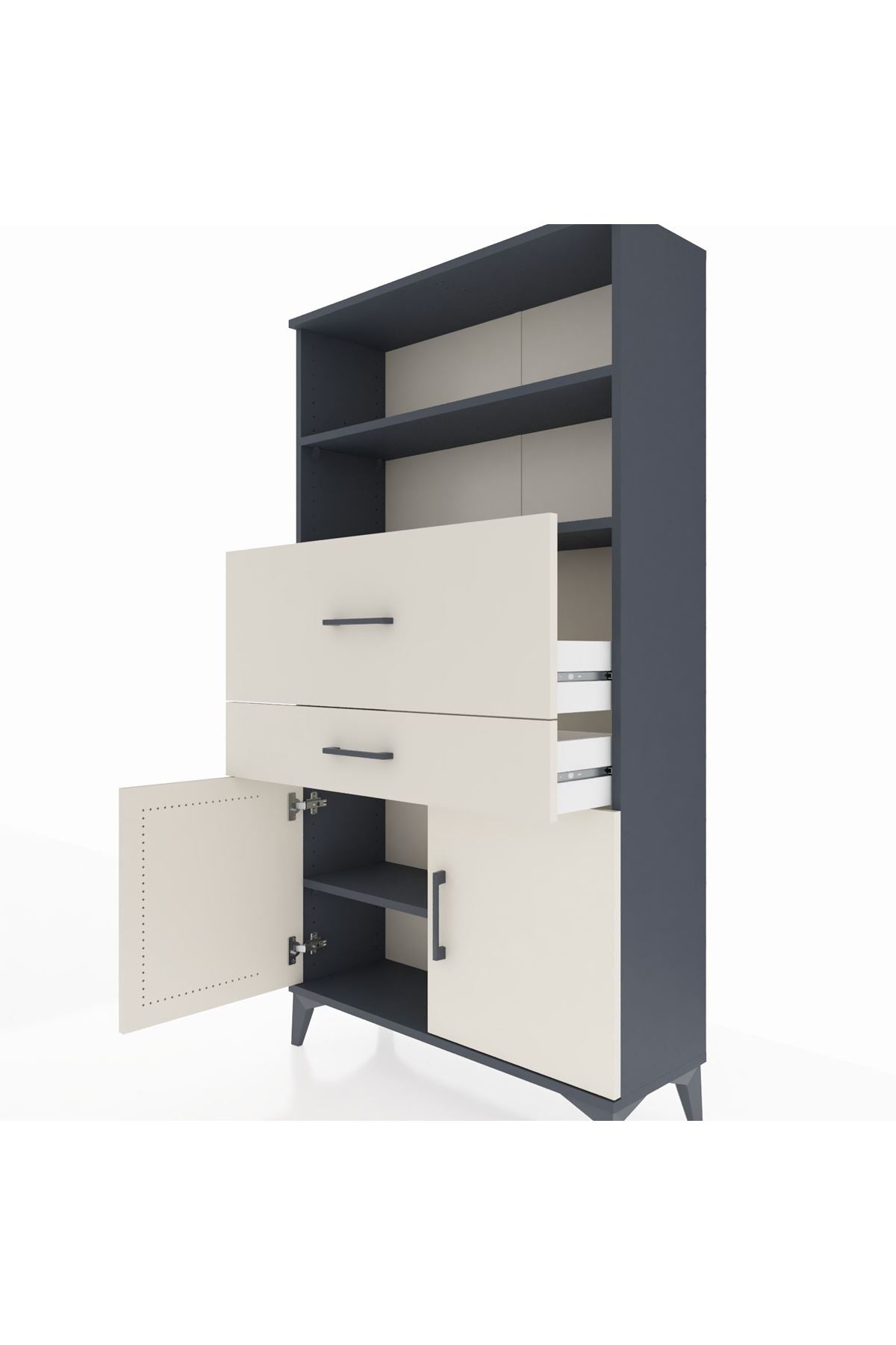 Arges Dolap 3 Raflı 2 Çekmeceli 2 Kapaklı 88x30x163 Antrasit-Aytaşı