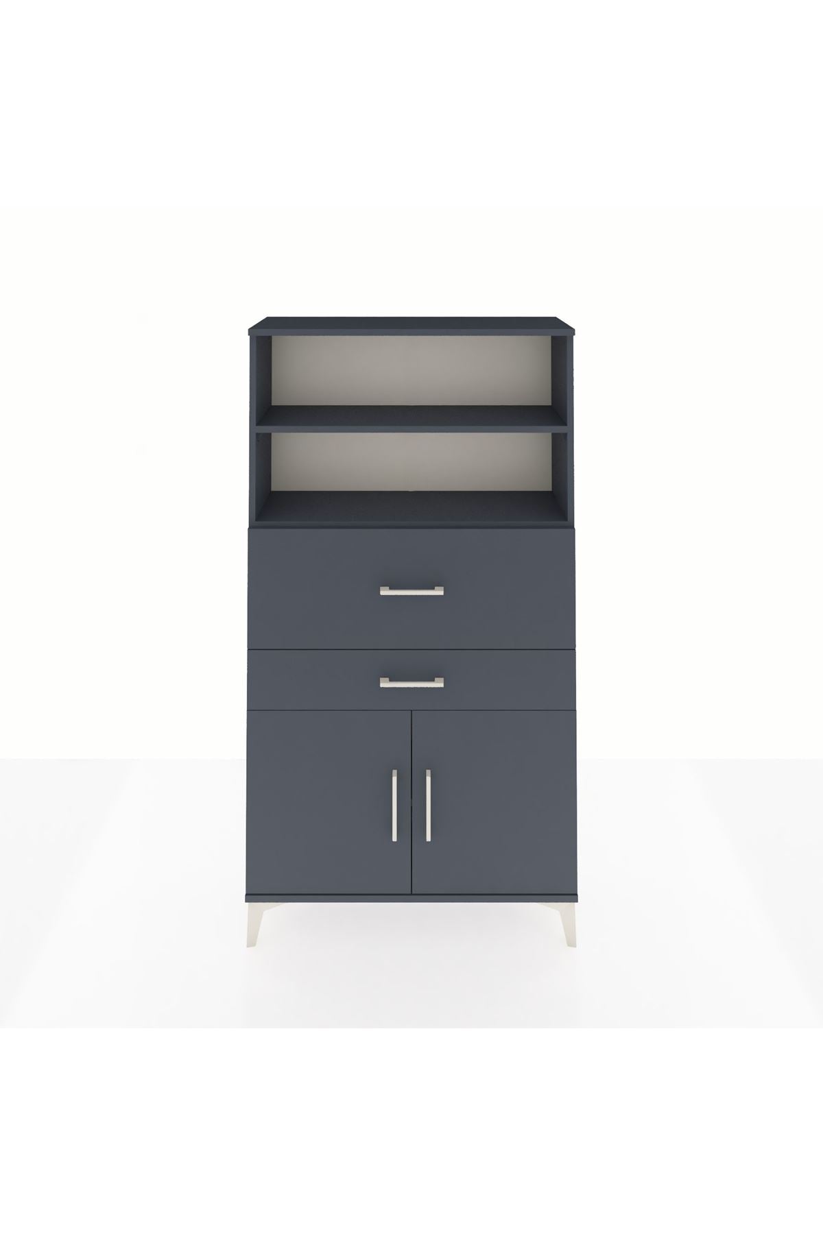 Arges Dolap 3 Raflı 2 Çekmeceli 2 Kapaklı 88x30x163 Antrasit-Antrasit