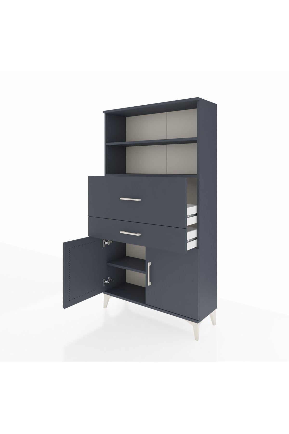 Arges Dolap 3 Raflı 2 Çekmeceli 2 Kapaklı 88x30x163 Antrasit-Antrasit
