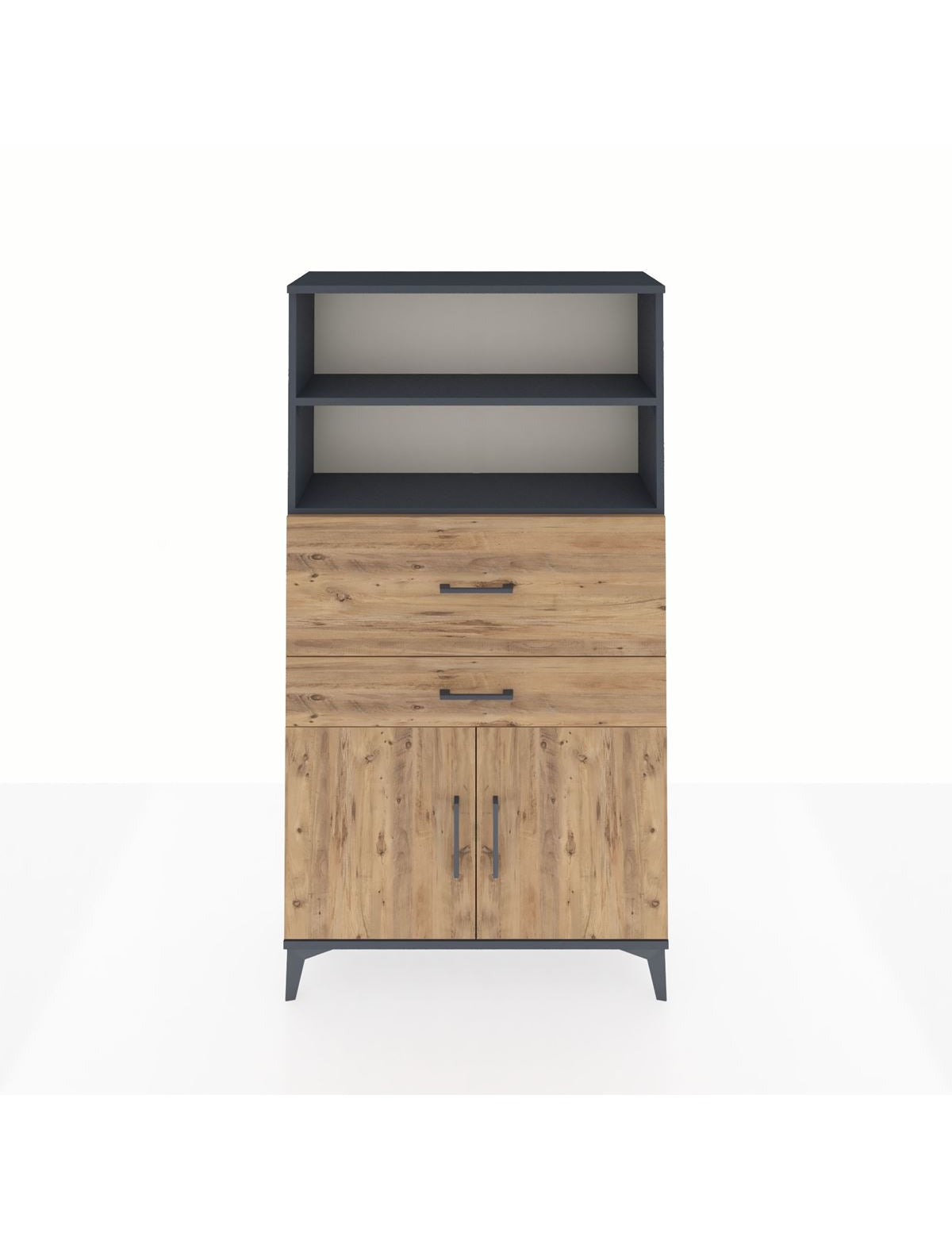 Arges Dolap 3 Raflı 2 Çekmeceli 2 Kapaklı 88x30x163 Antrasit-Çam