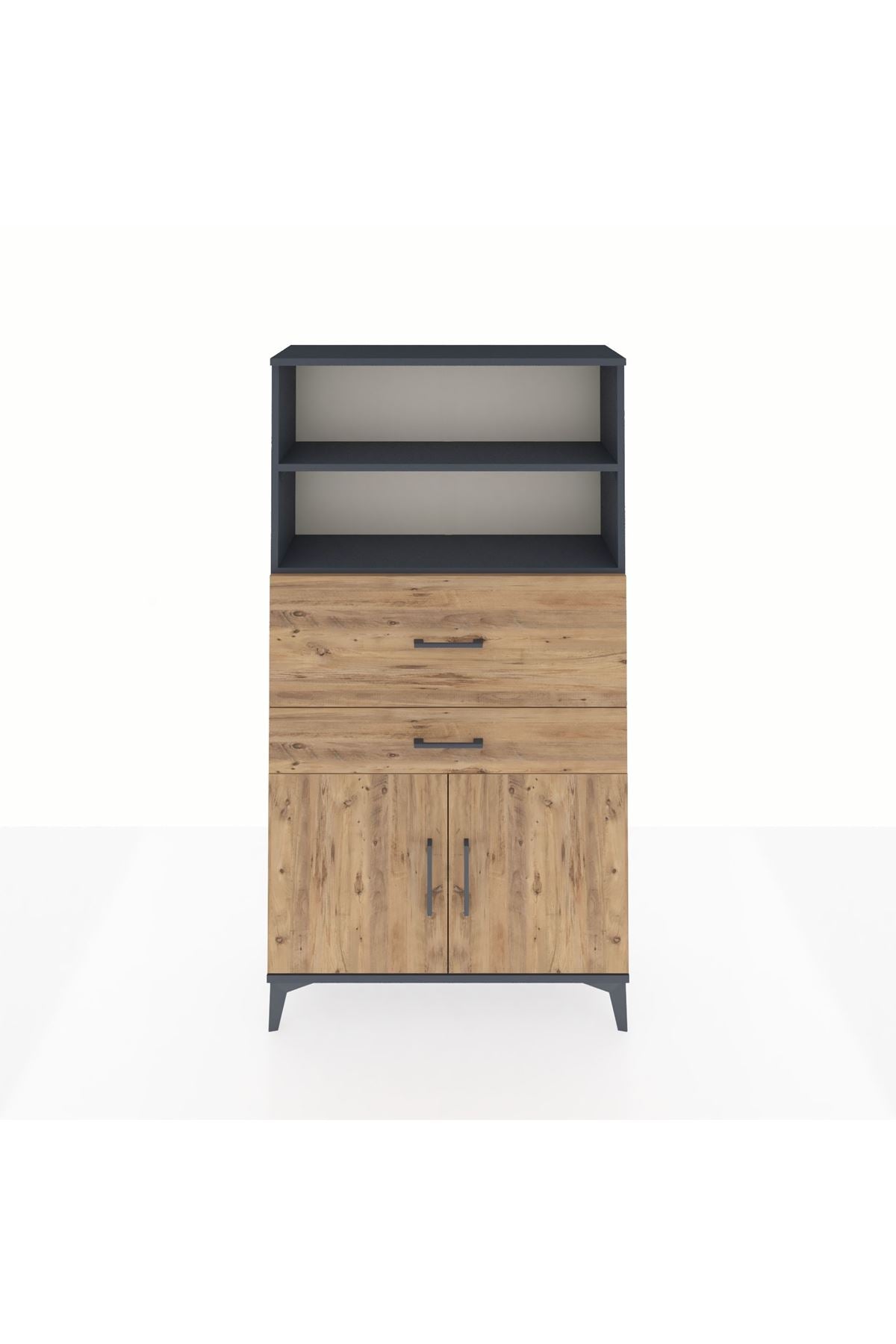 Arges Dolap 3 Raflı 2 Çekmeceli 2 Kapaklı 88x30x163 Antrasit-Çam