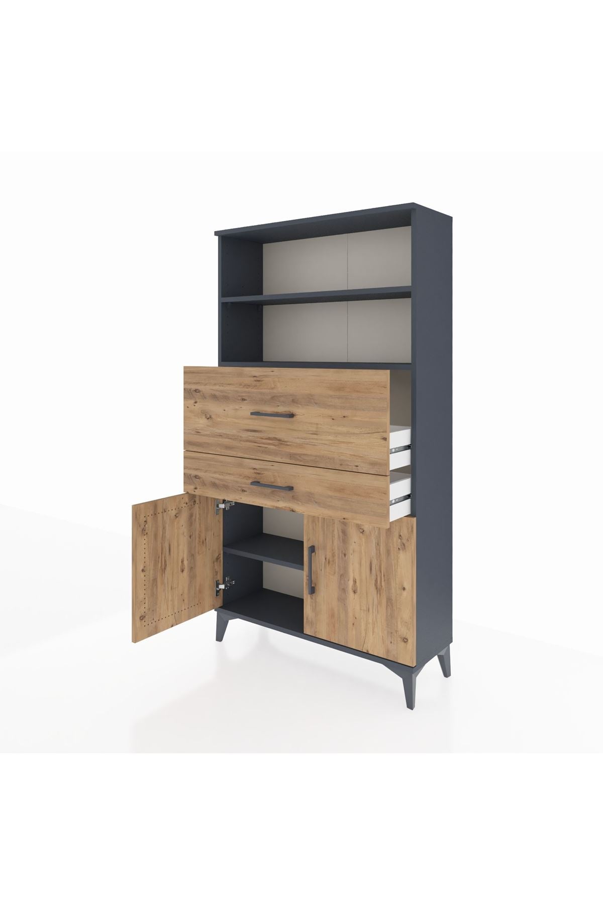 Arges Dolap 3 Raflı 2 Çekmeceli 2 Kapaklı 88x30x163 Antrasit-Çam